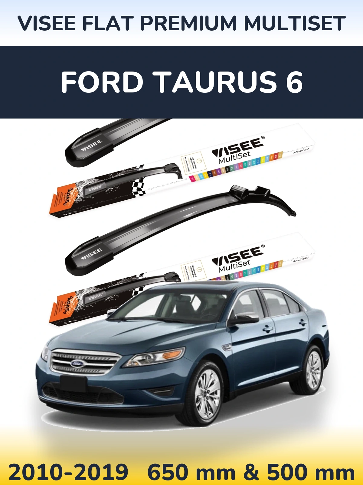 Front wiper blade set VISEE FLAT PREMIUM MultiSet 650 & 500 mm for Ford Taurus 6 2010-2019