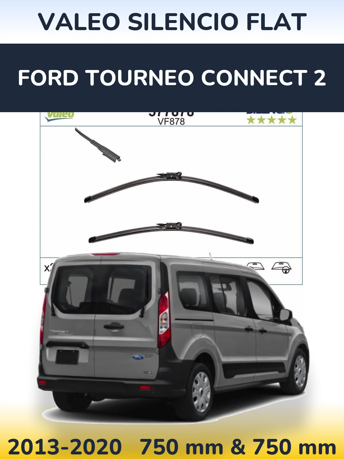 Front wiper blade set Valeo Silencio Flat 750 & 750 mm for Ford Tourneo Connect 2 2013-2020