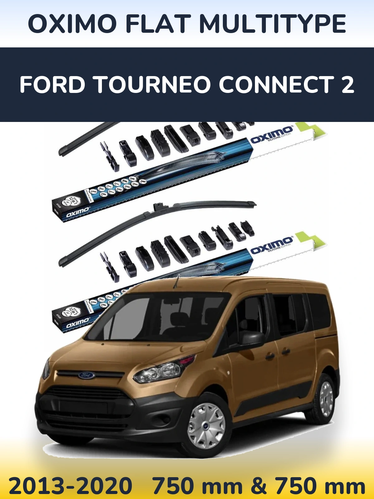 Комплект передних дворников Oximo Flat MultiТипe 750 & 750 мм для Ford Tourneo Connect 2 2013-2020