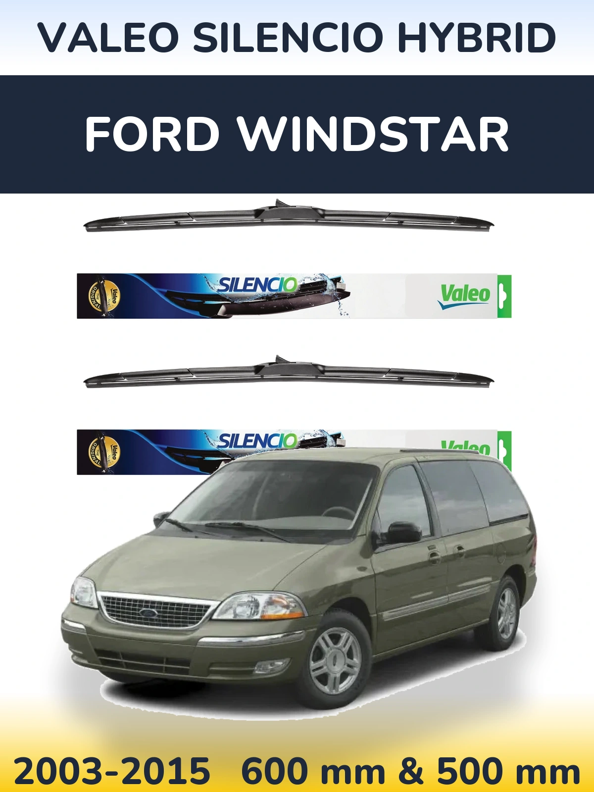 Komplet przednich wycieraczek Valeo Silencio Hybrid 600 & 500 mm do Ford Windstar 2003-2015