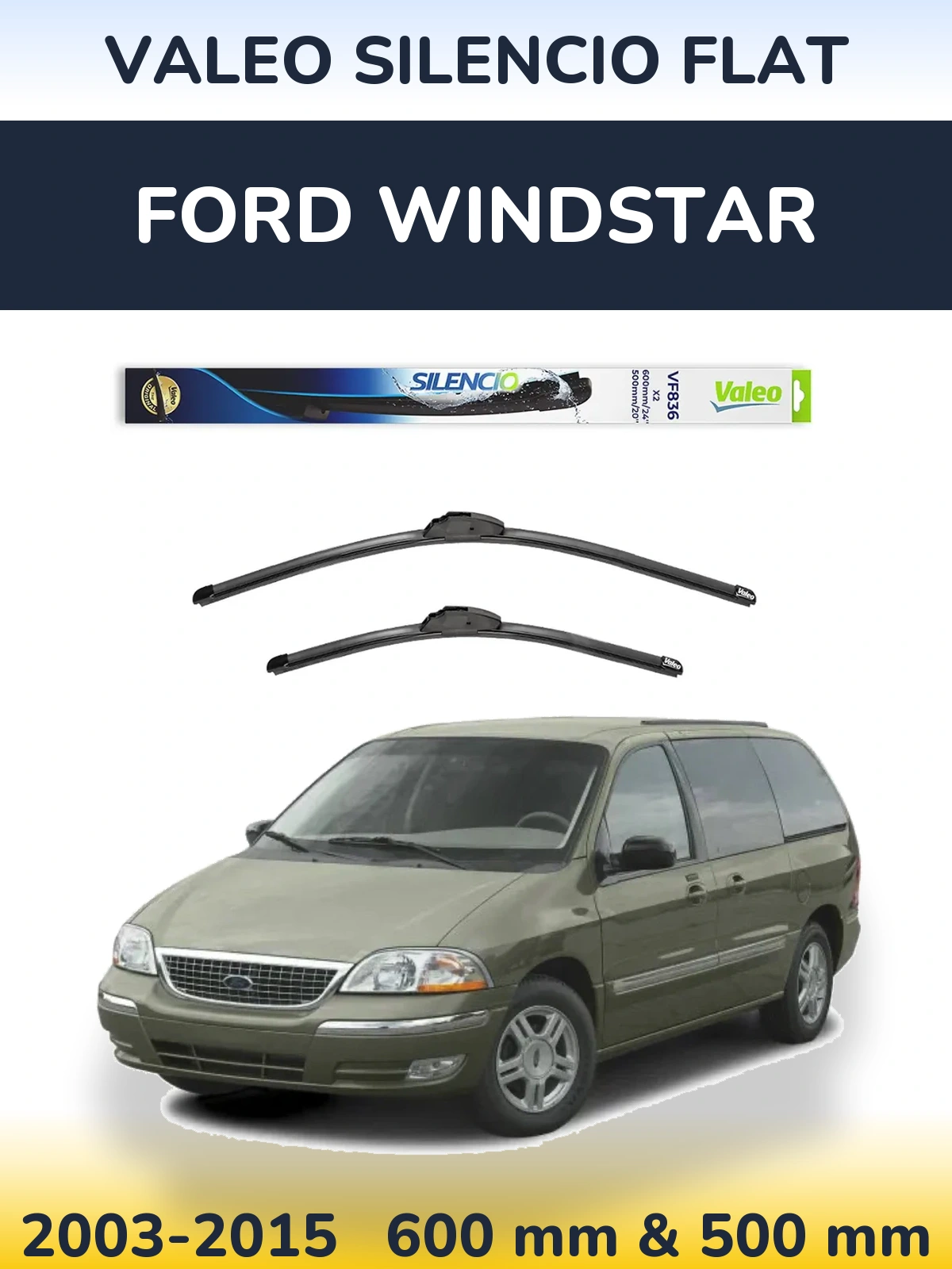 Комплект передніх щіток Valeo Silencio Flat 600 & 500 мм для Ford Windstar 2003-2015