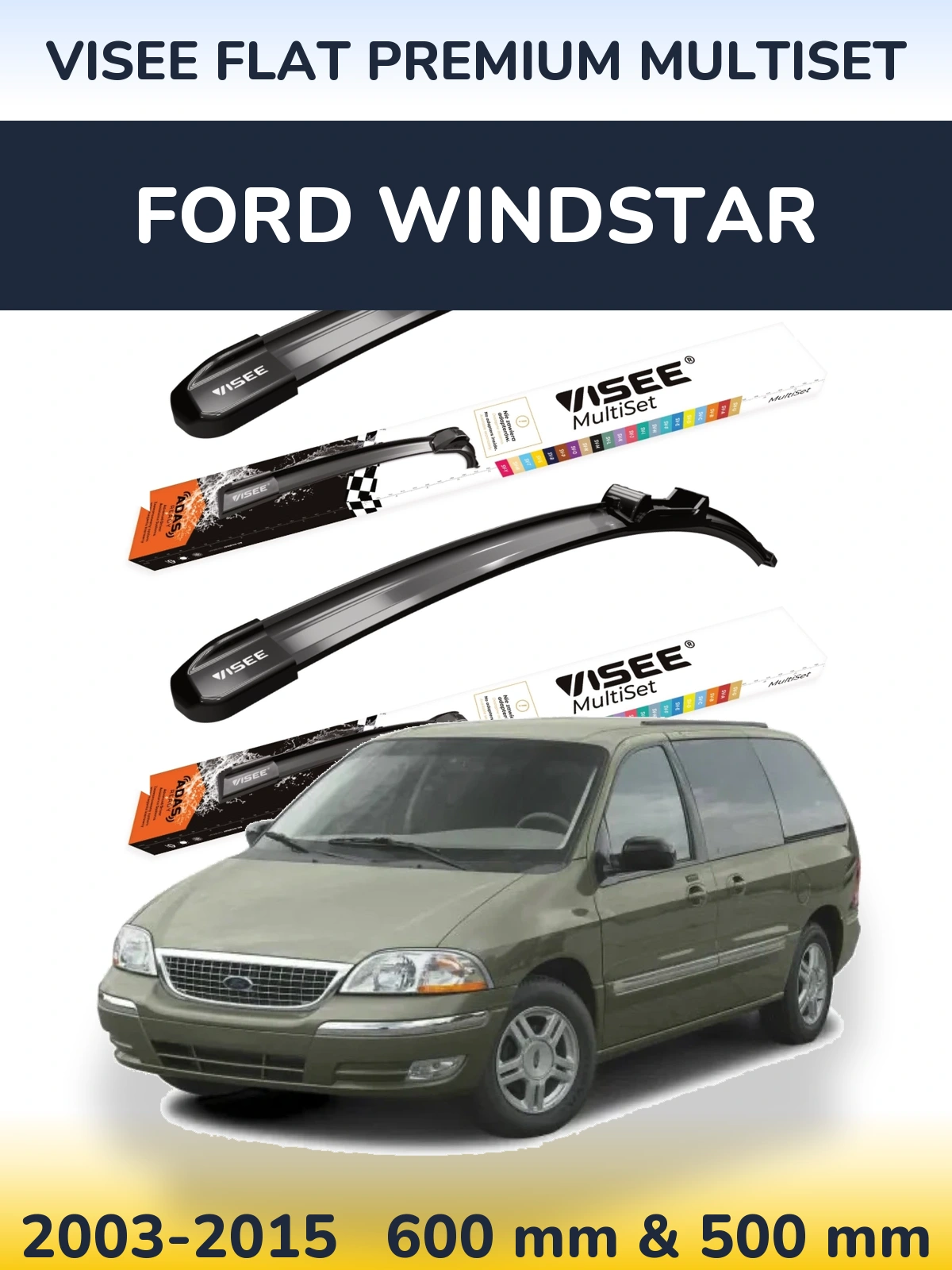 Комплект передних дворников VISEE FLAT PREMIUM MultiSet 600 & 500 мм для Ford Windstar 2003-2015