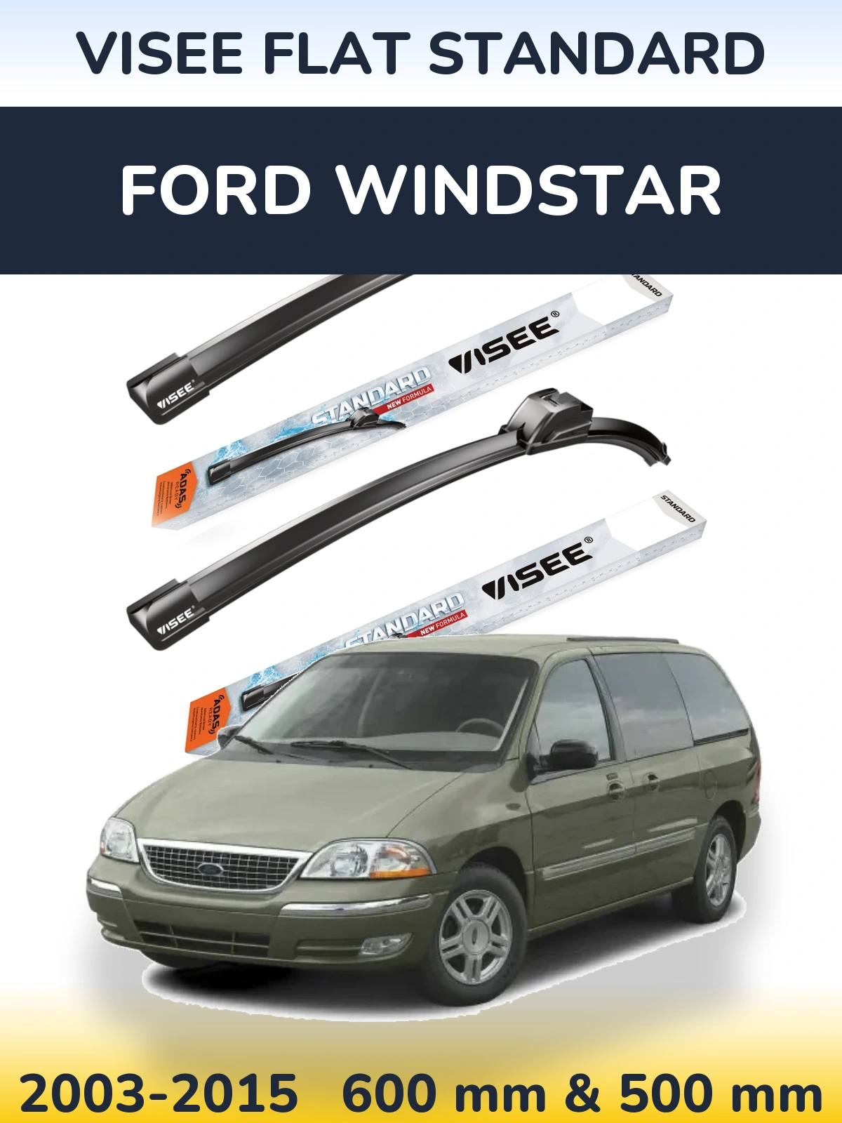Комплект передніх щіток VISEE FLAT STANDARD 600 & 500 мм для Ford Windstar 2003-2015