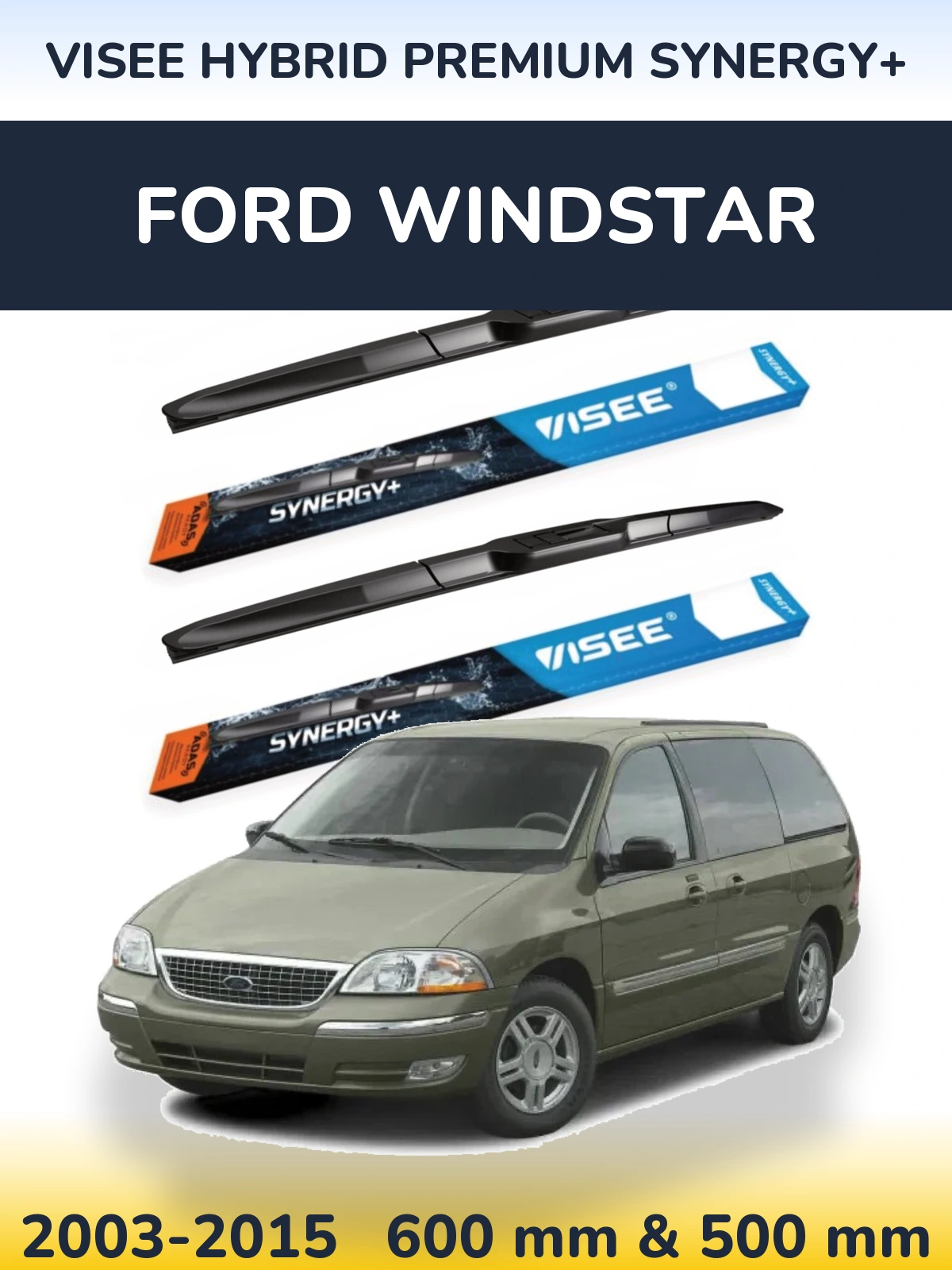 Front wiper blade set VISEE HYBRID PREMIUM SYNERGY+ 600 & 500 mm for Ford Windstar 2003-2015