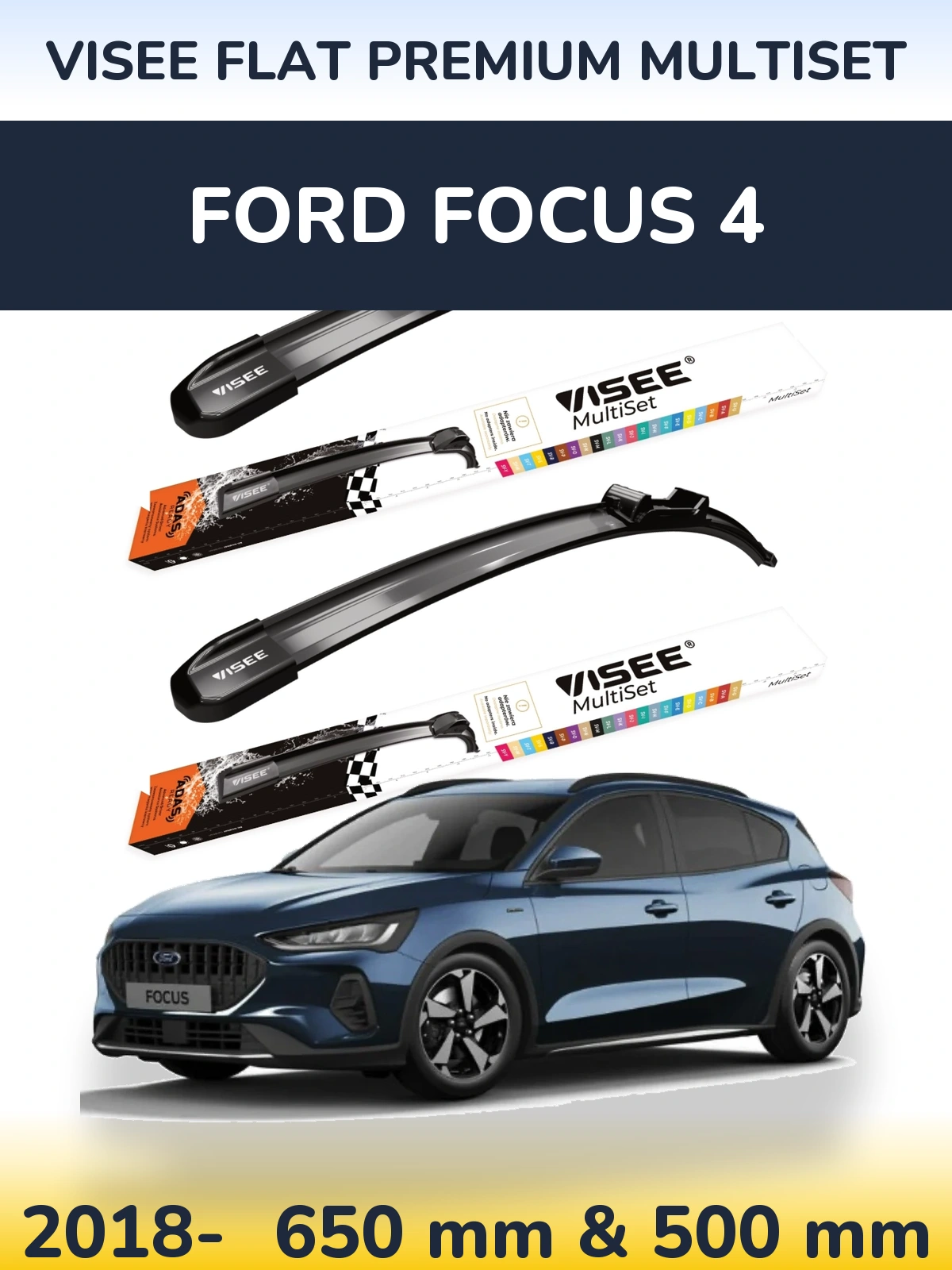 Komplet przednich wycieraczek VISEE FLAT PREMIUM MultiSet 650 & 500 mm do Ford Focus 4 2018-2026