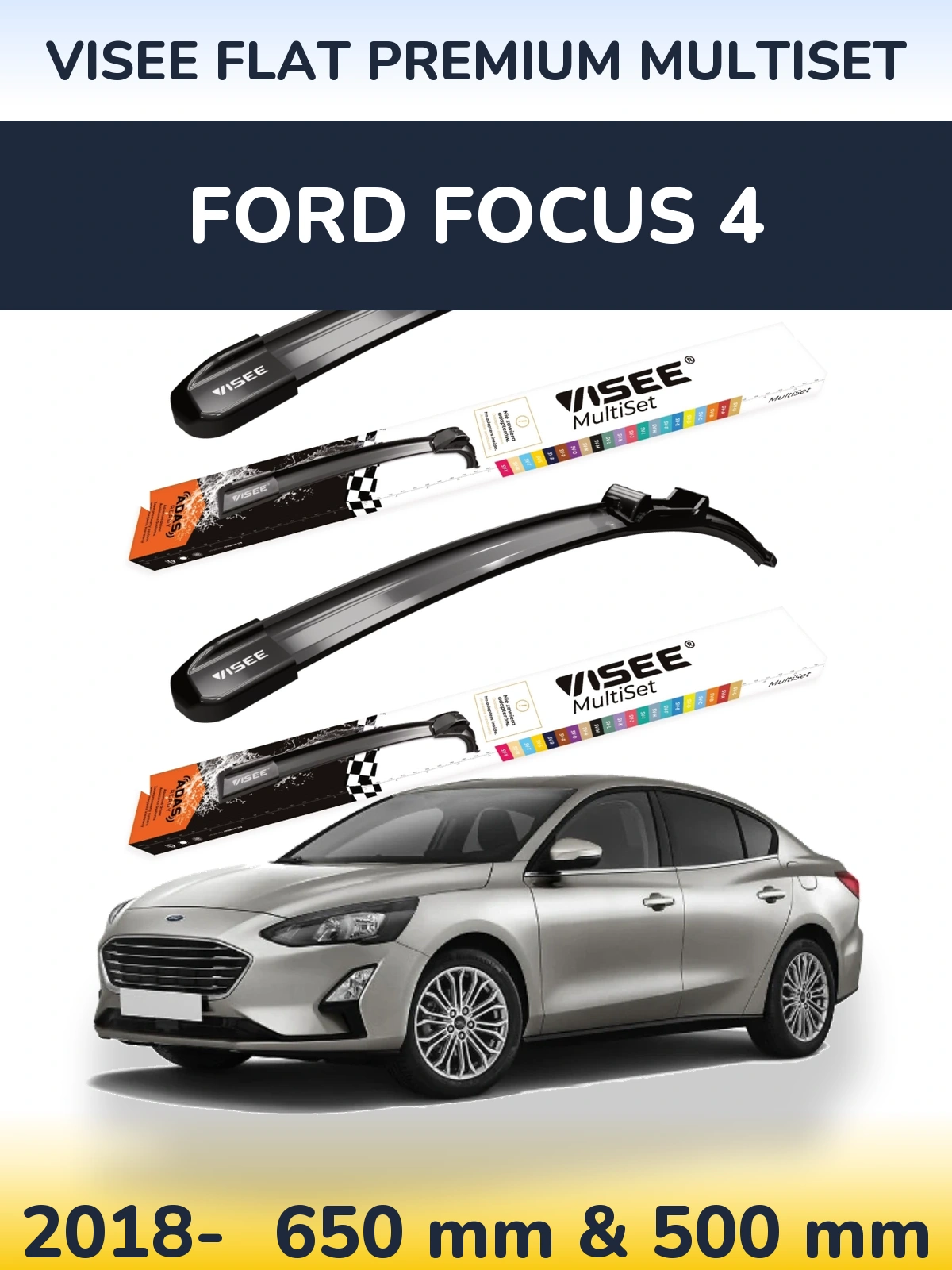 Komplet przednich wycieraczek VISEE FLAT PREMIUM MultiSet 650 & 500 mm do Ford Focus 4 2018-2026