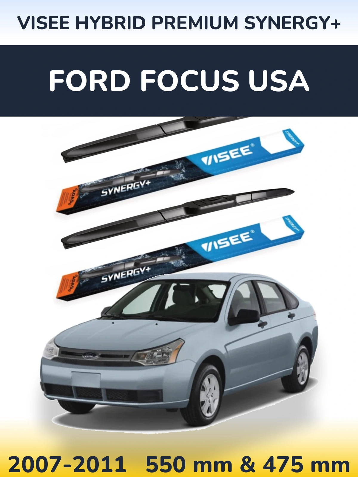 Комплект передних дворников VISEE HYBRID PREMIUM SYNERGY+ 550 & 475 мм для Ford Focus USA 2007-2011
