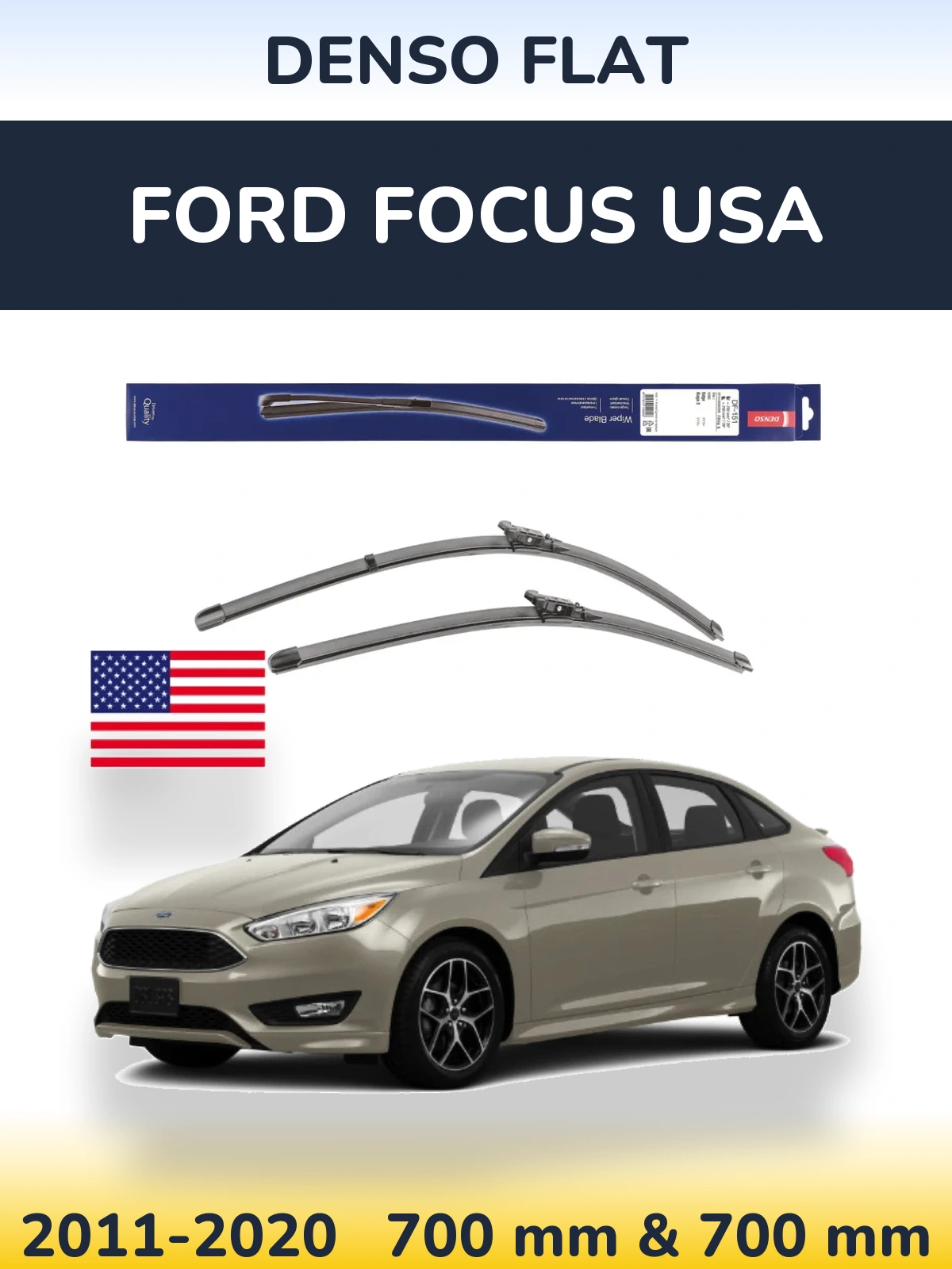 Komplet przednich wycieraczek Denso Flat 700 & 700 mm do Ford Focus USA 2011-2020