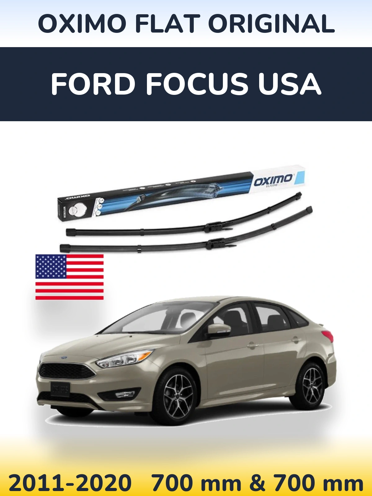 Комплект передних дворников Oximo Flat Original 700 & 700 мм для Ford Focus USA 2011-2020