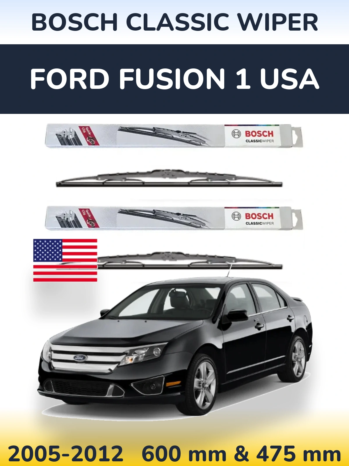 Комплект передних дворников BOSCH Classic Wiper 600 & 475 мм для Ford Fusion 1 USA 2005-2012