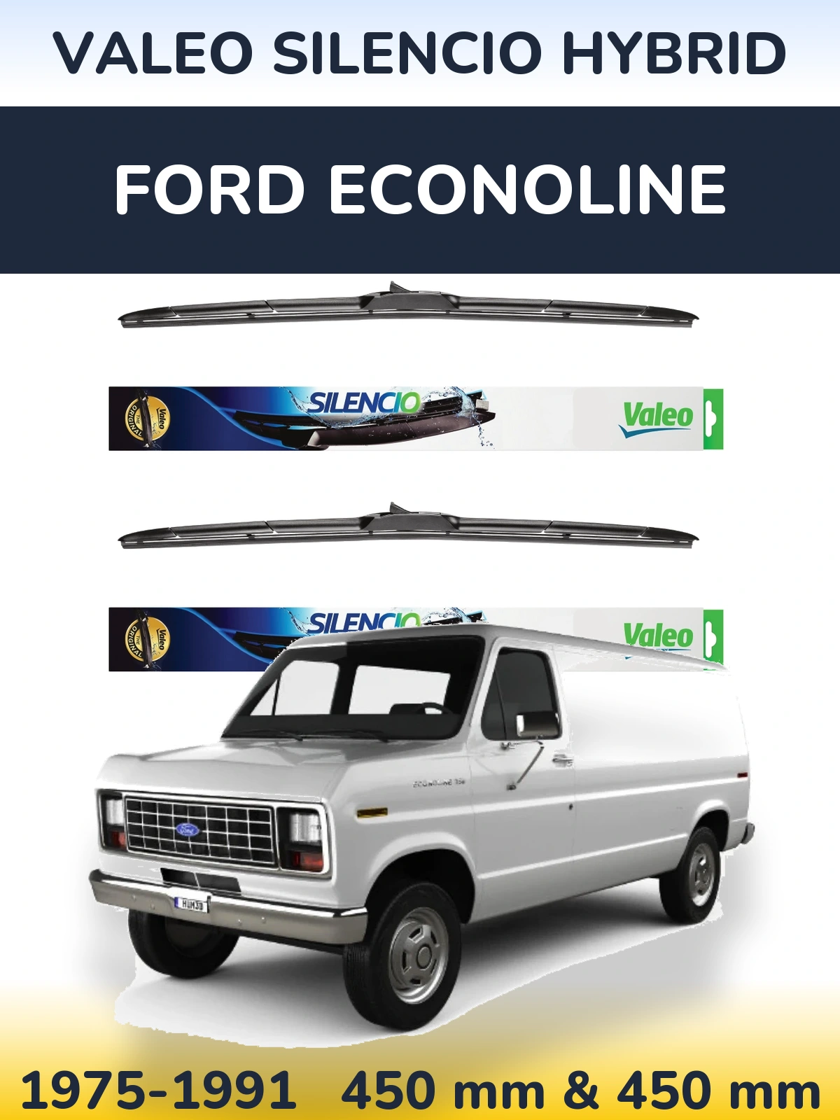 Комплект передних дворников Valeo Silencio Hybrid 450 & 450 мм для Ford Econoline 1975-1991