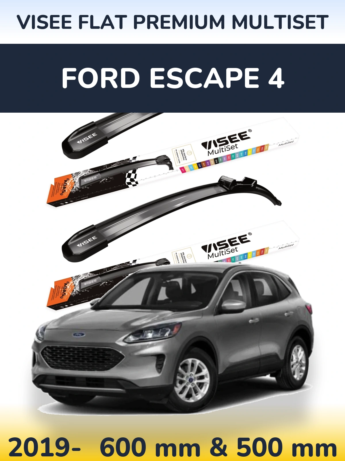 Front wiper blade set VISEE FLAT PREMIUM MultiSet 600 & 500 mm for Ford Escape 4 2019-2026