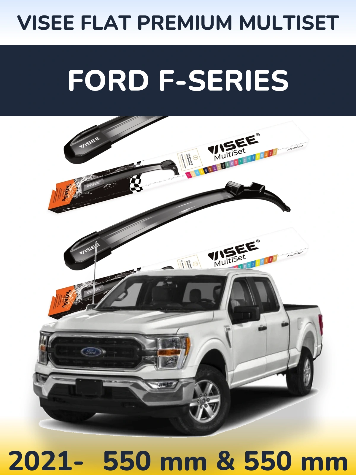 Komplet przednich wycieraczek VISEE FLAT PREMIUM MultiSet 550 & 550 mm do Ford F-series 2021-2026