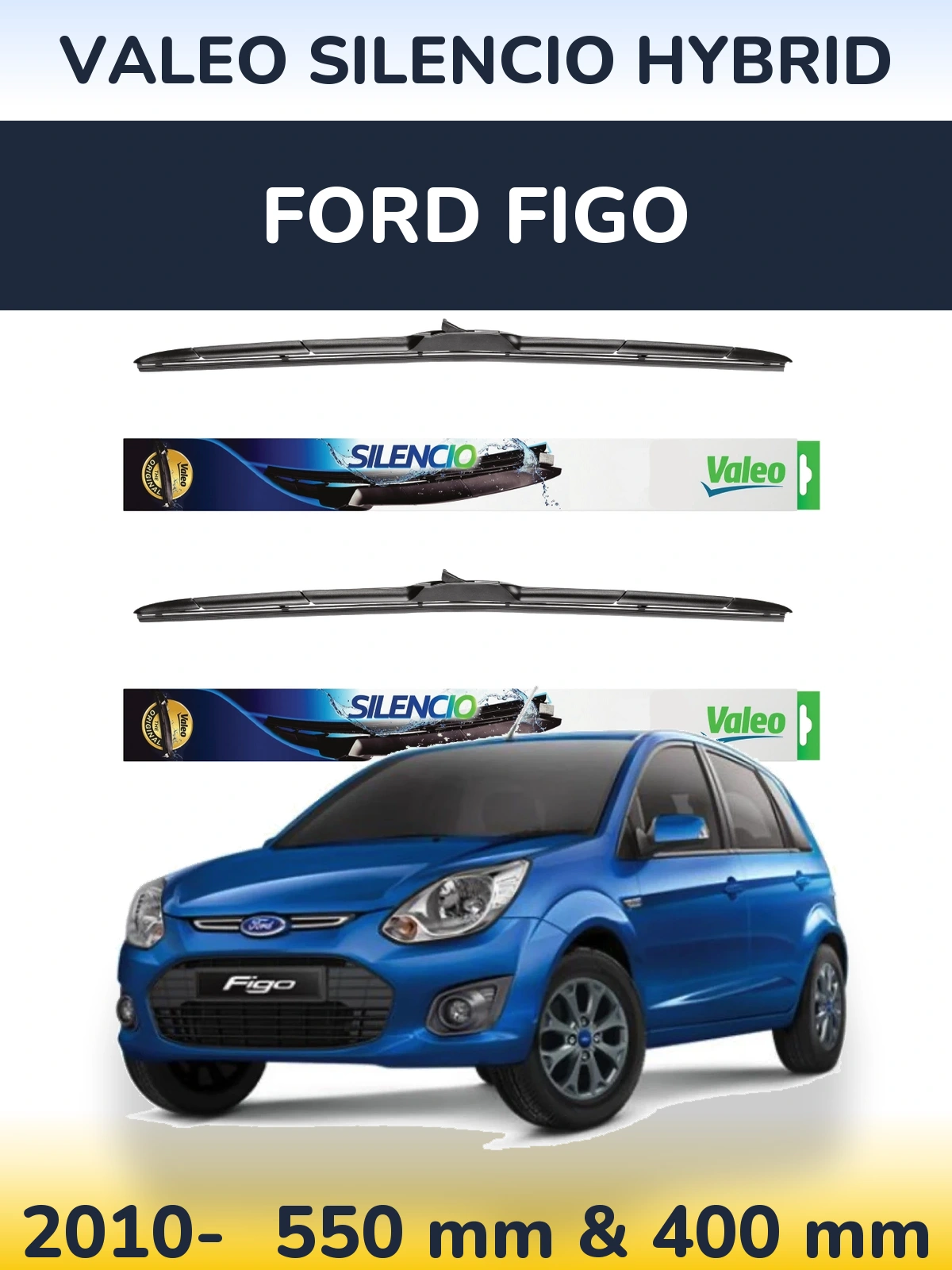 Комплект передних дворников Valeo Silencio Hybrid 550 & 400 мм для Ford Figo 2010-2026