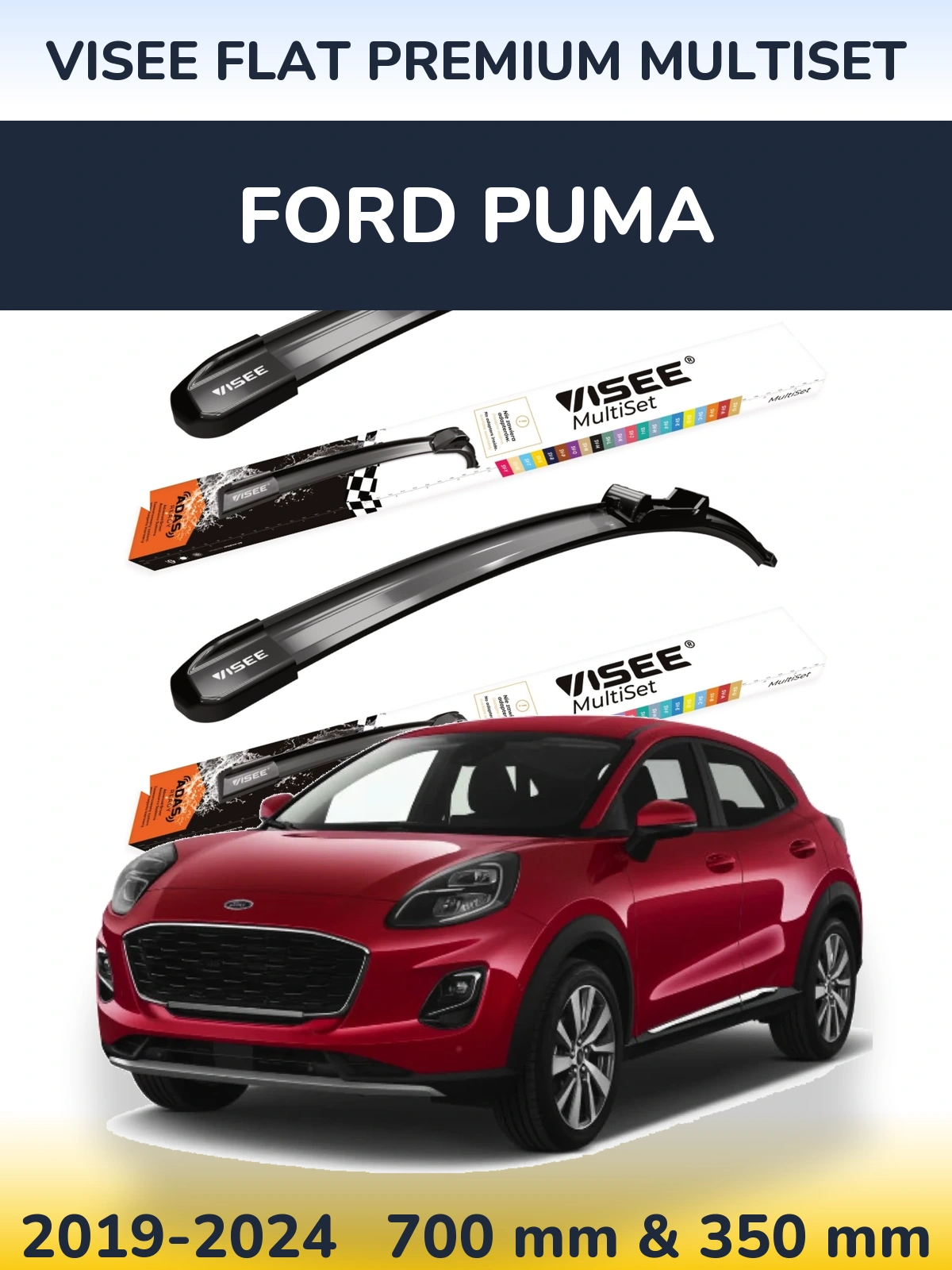 Комплект передних дворников VISEE FLAT PREMIUM MultiSet 700 & 350 мм для Ford Puma 2019-2024