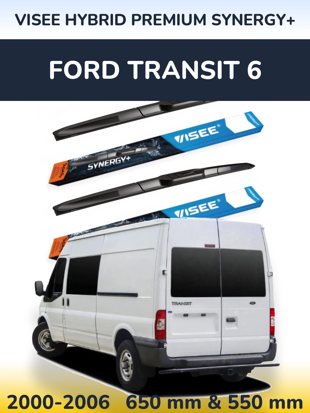Front wiper blade set VISEE HYBRID PREMIUM SYNERGY+ 650 & 550 mm for Ford Transit 6 2000-2006