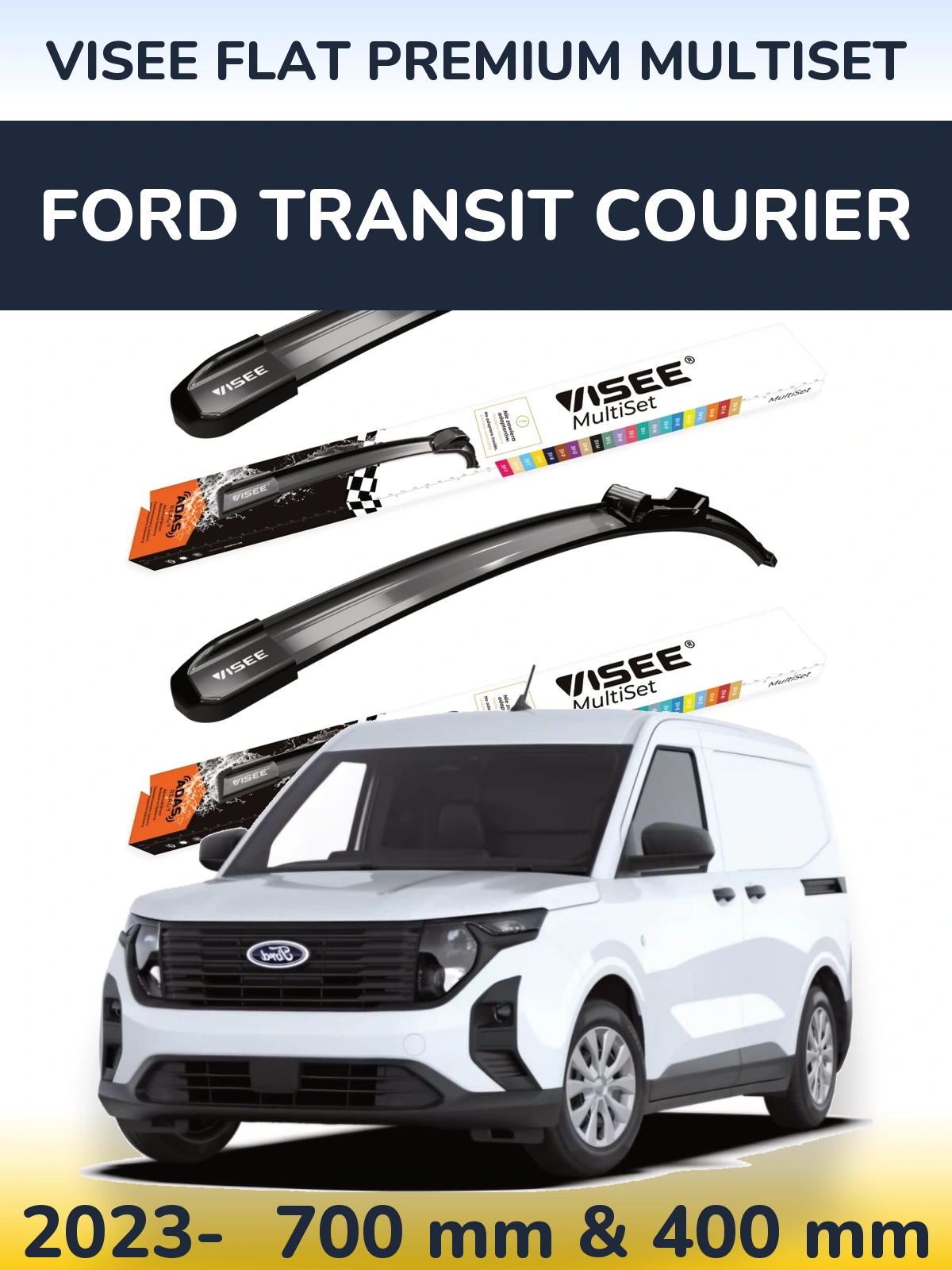 Комплект передніх щіток VISEE FLAT PREMIUM MultiSet 700 & 400 мм для Ford Transit Courier 2023-2026