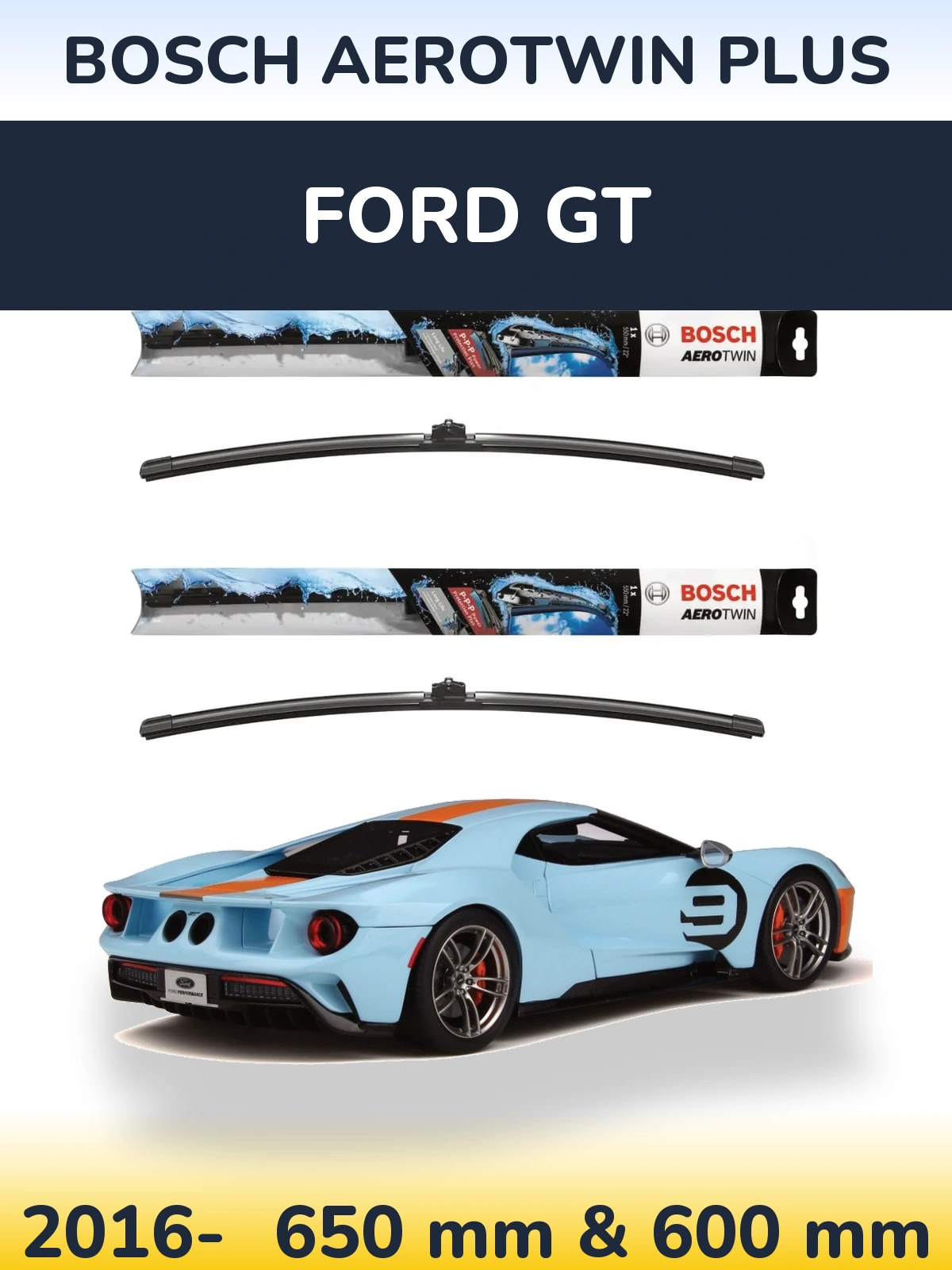 Комплект передніх щіток BOSCH AeroTwin Plus 650 & 600 мм для Ford GT 2016-2026
