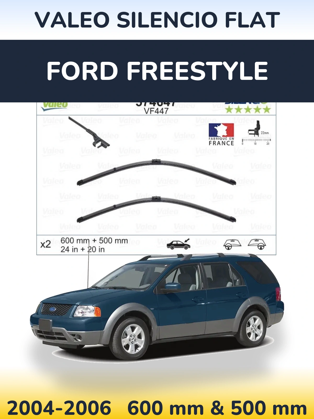 Komplet przednich wycieraczek Valeo Silencio Flat 600 & 500 mm do Ford Freestyle 2004-2006