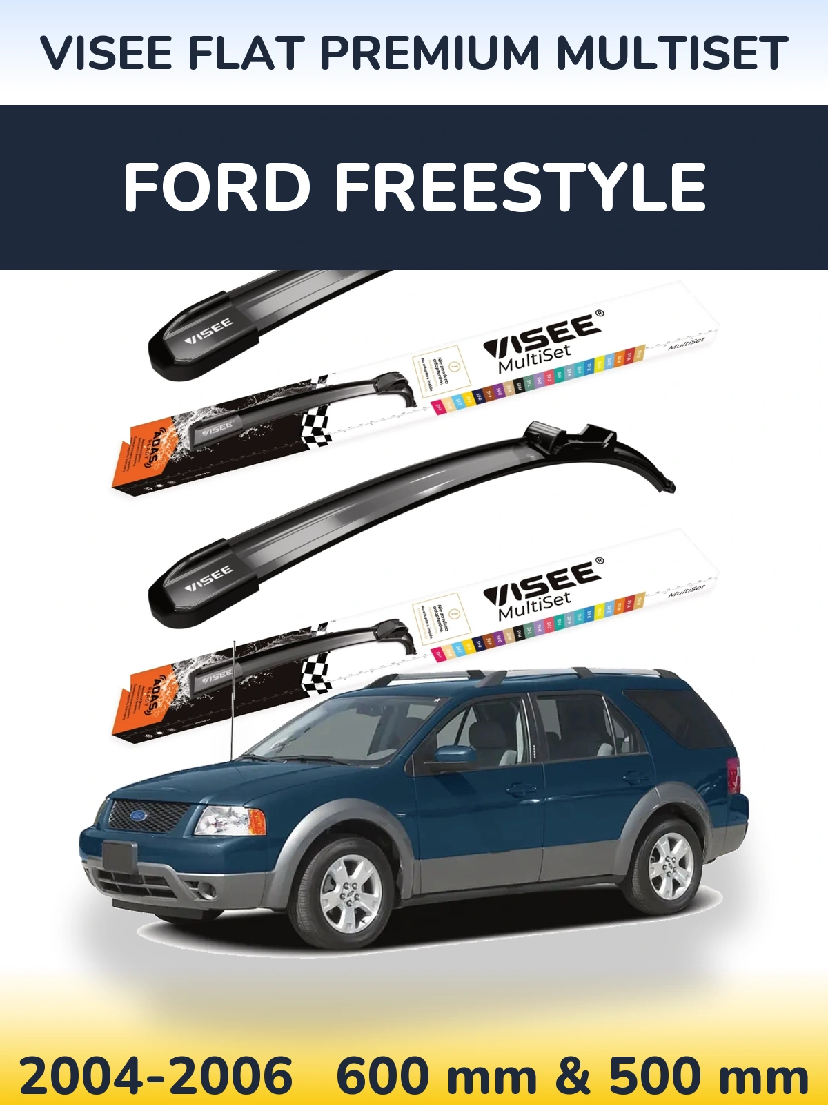 Комплект передних дворников VISEE FLAT PREMIUM MultiSet 600 & 500 мм для Ford Freestyle 2004-2006