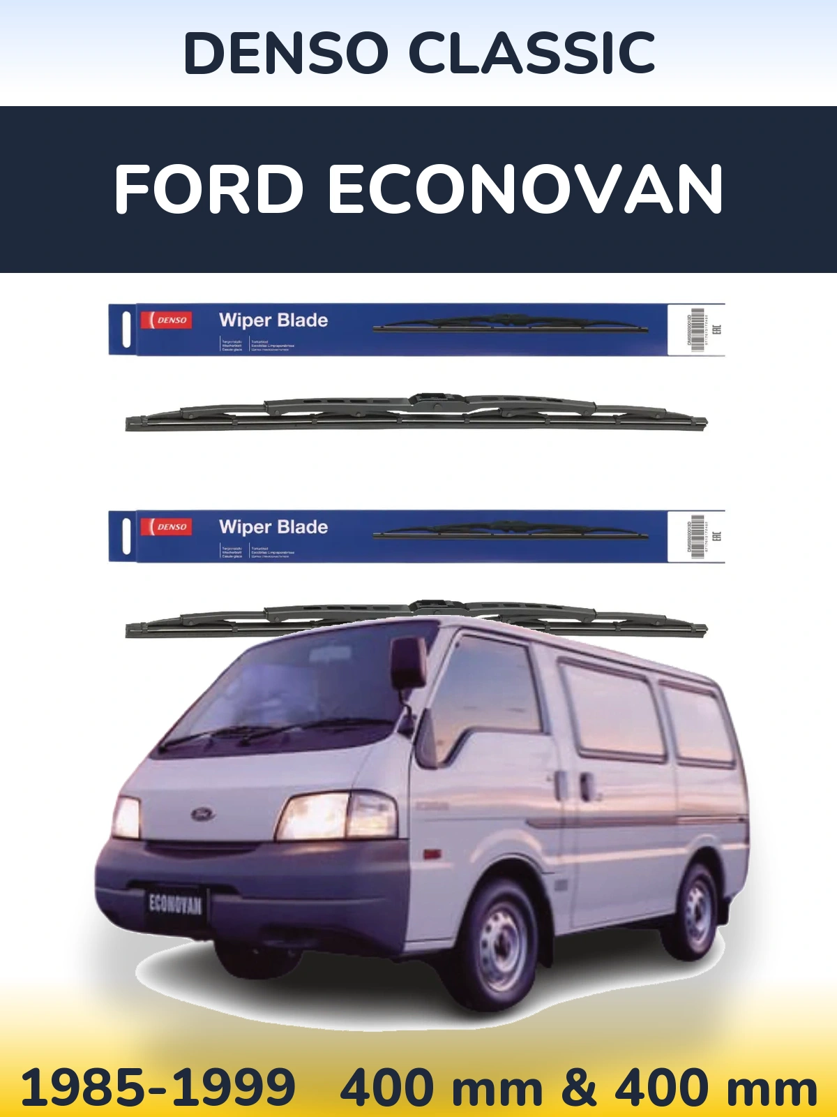 Front wiper blade set Denso Classic 400 & 400 mm for Ford Econovan 1985-1999