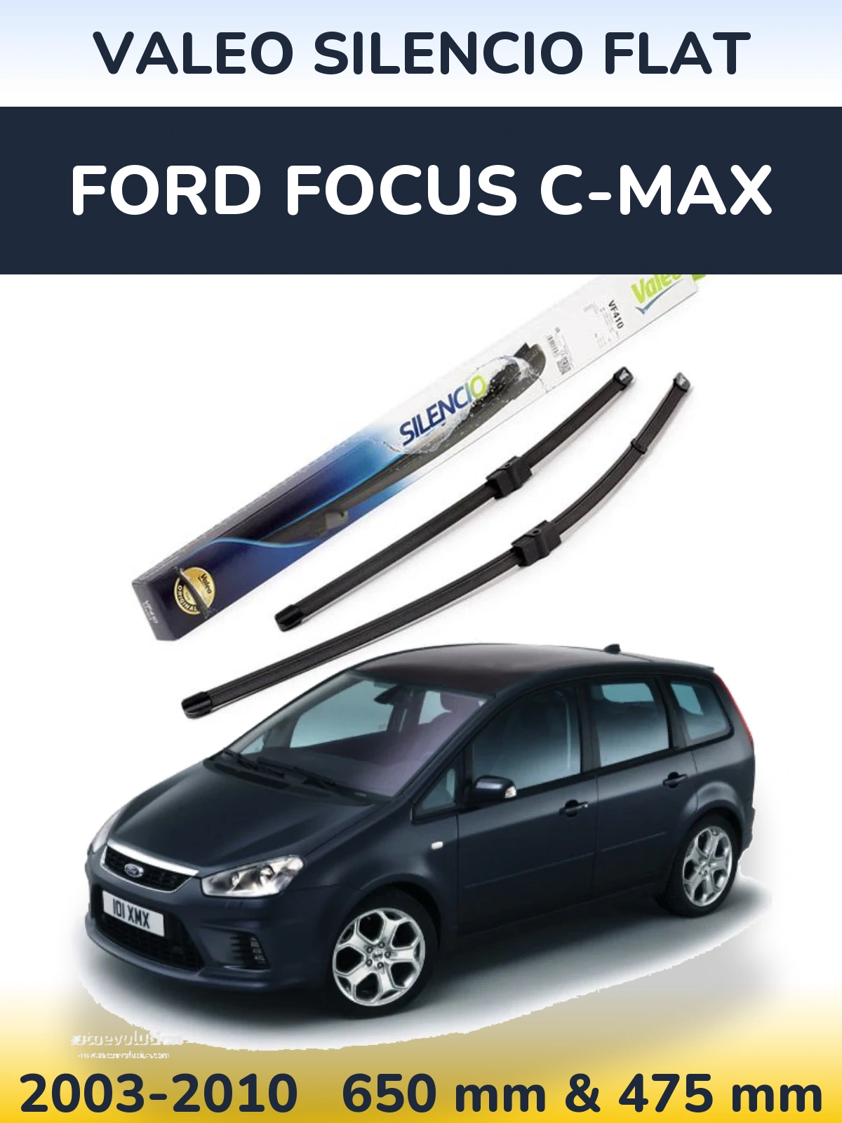 Front wiper blade set Valeo Silencio Flat 650 & 475 mm for Ford Focus C-MAX 2003-2010