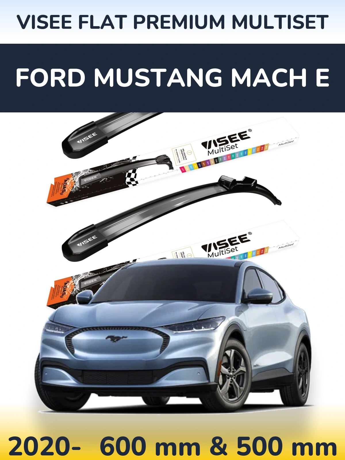 Комплект передніх щіток VISEE FLAT PREMIUM MultiSet 600 & 500 мм для Ford Mustang Mach E 2020-2026