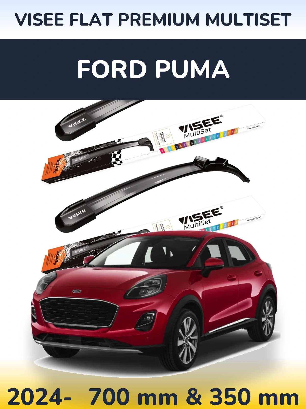 Комплект передних дворников VISEE FLAT PREMIUM MultiSet 700 & 350 мм для Ford Puma 2024-2026