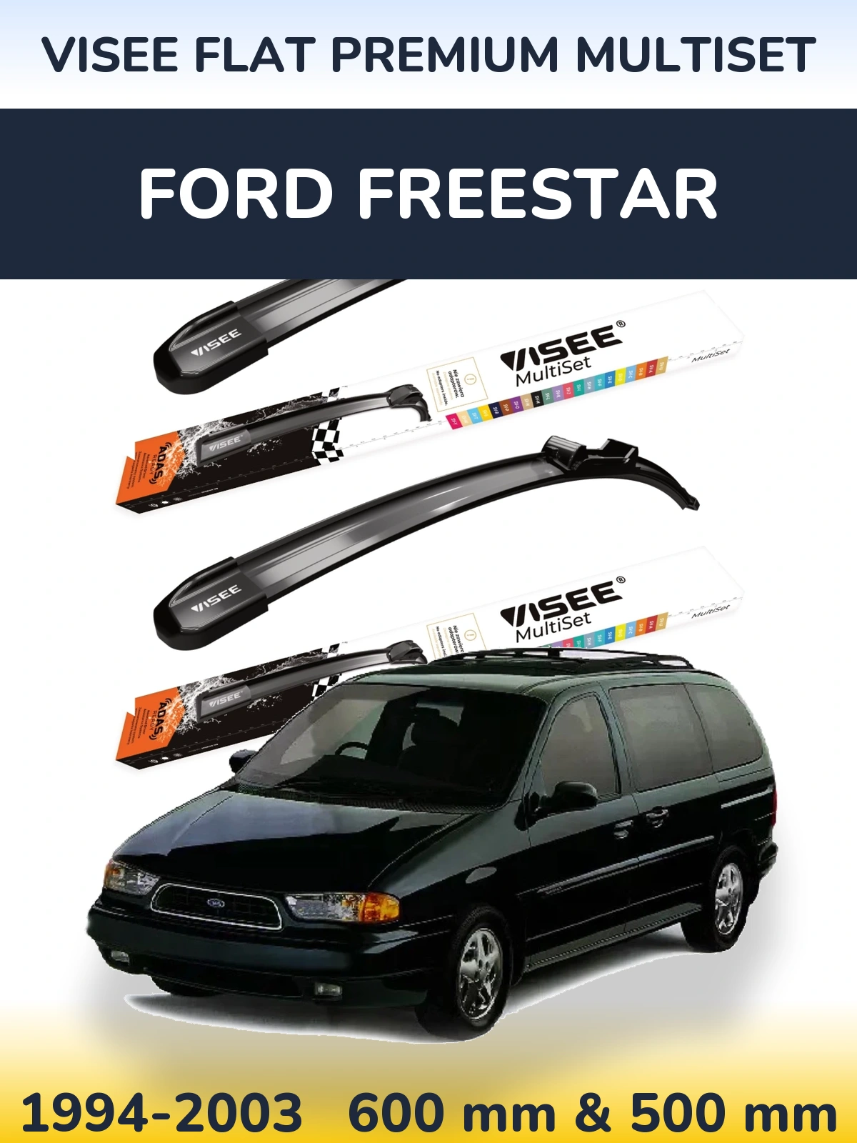 Комплект передних дворников VISEE FLAT PREMIUM MultiSet 600 & 500 мм для Ford Freestar 1994-2003