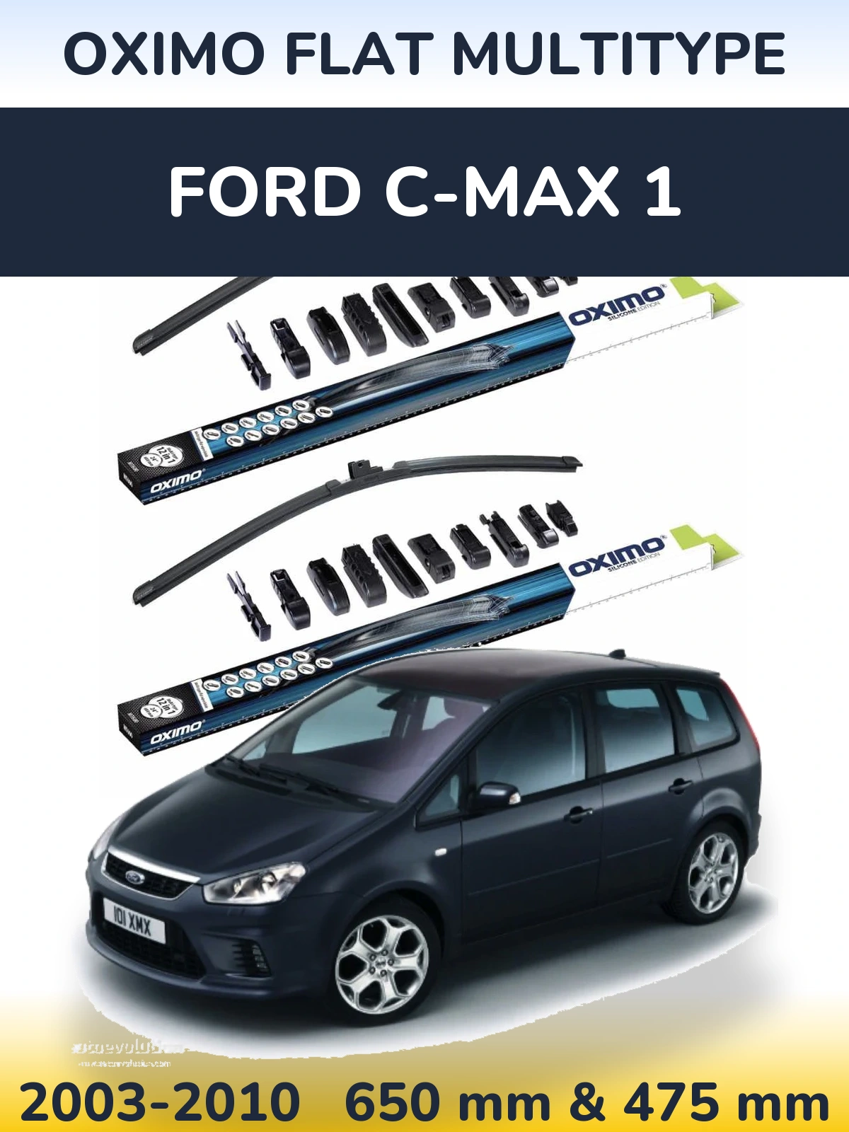 Комплект передних дворников Oximo Flat MultiТипe 650 & 475 мм для Ford C-MAX 1 2003-2010