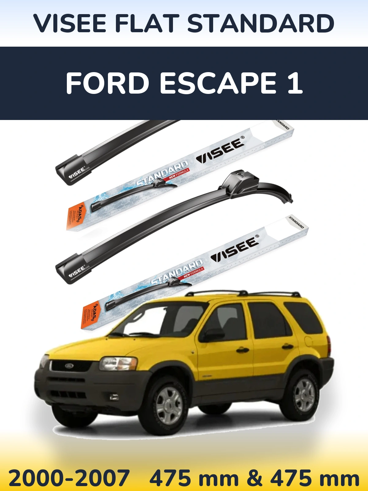 Комплект передних дворников VISEE FLAT STANDARD 475 & 475 мм для Ford Escape 1 2000-2007