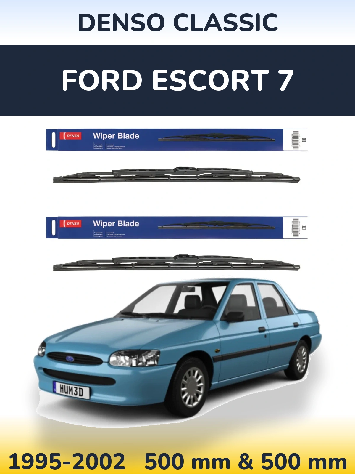 Front wiper blade set Denso Classic 500 & 500 mm for Ford Escort 7 1995-2002