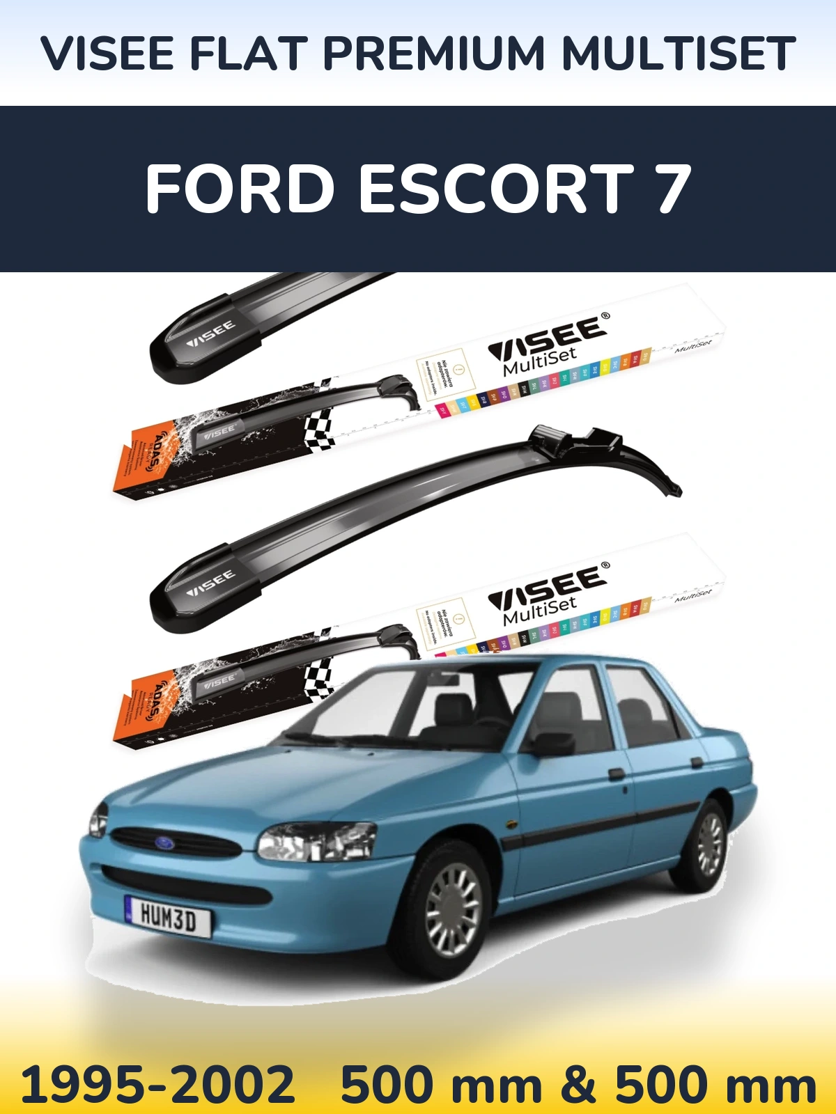 Комплект передніх щіток VISEE FLAT PREMIUM MultiSet 500 & 500 мм для Ford Escort 7 1995-2002