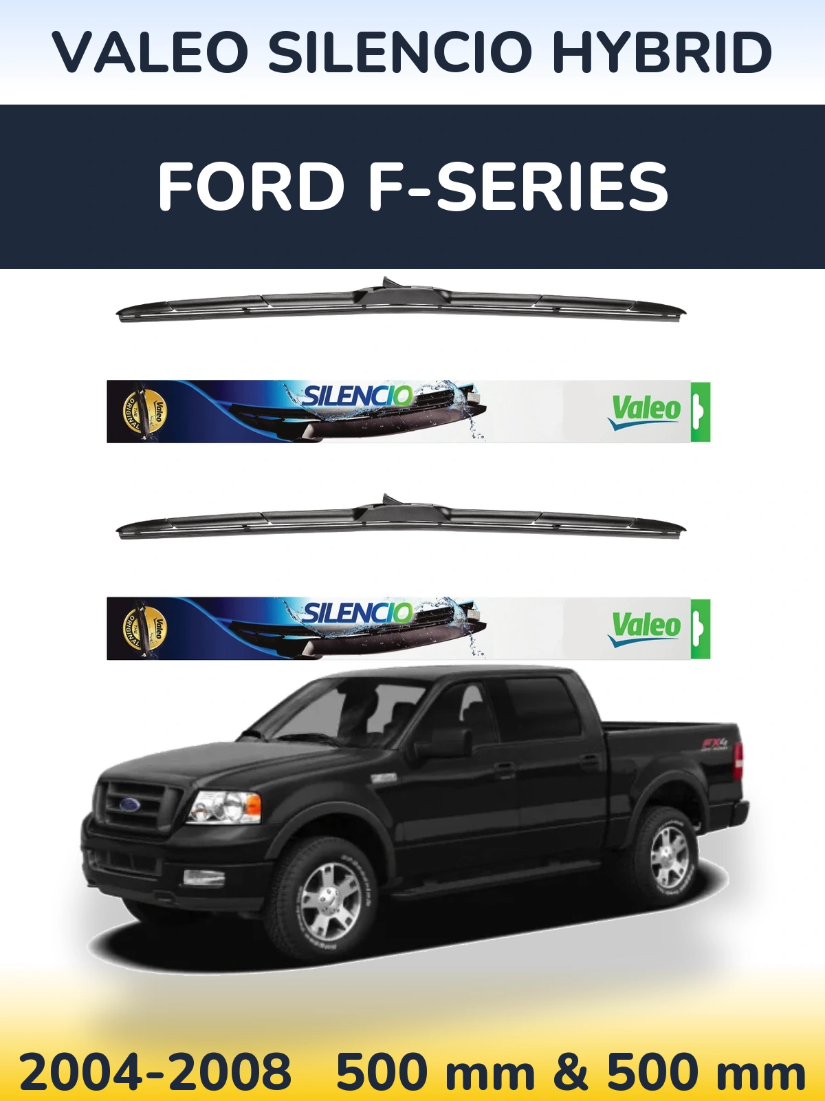 Комплект передних дворников Valeo Silencio Hybrid 500 & 500 мм для Ford F-series 2004-2008
