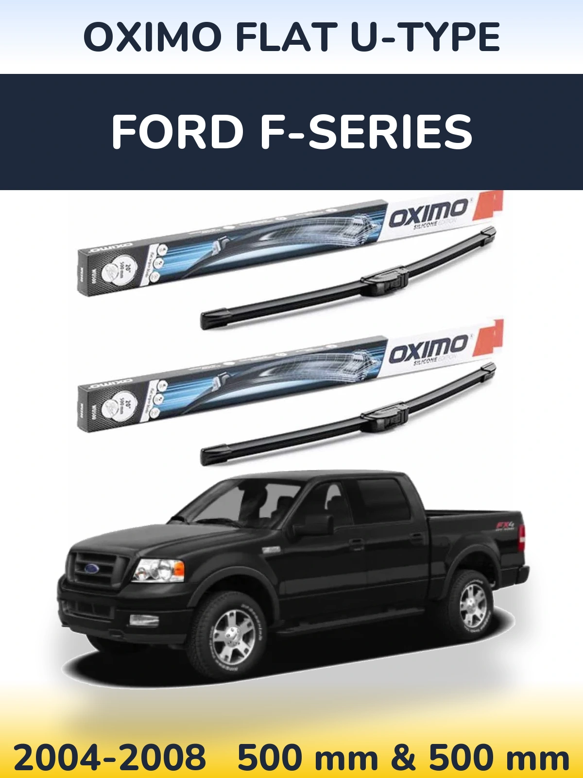 Комплект передних дворников Oximo Flat U-type 500 & 500 мм для Ford F-series 2004-2008