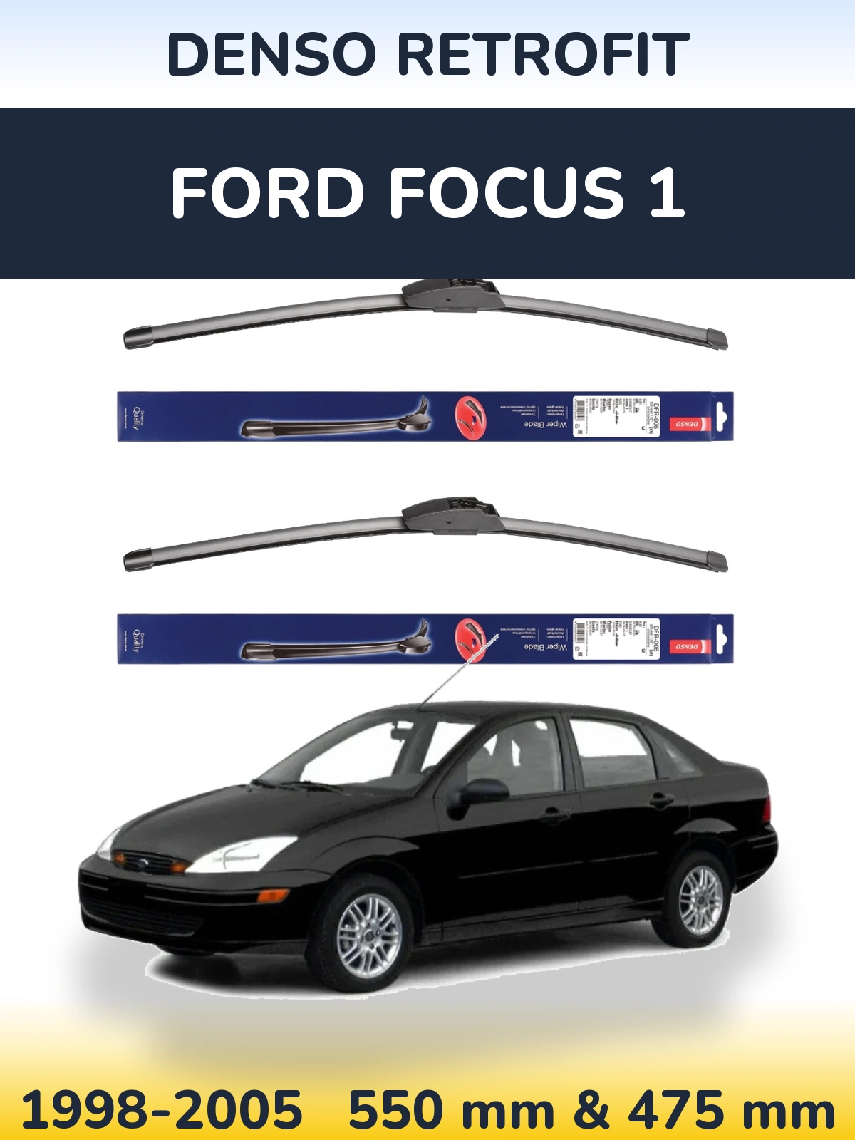 Front wiper blade set Denso Retrofit 550 & 475 mm for Ford Focus 1 1998-2005