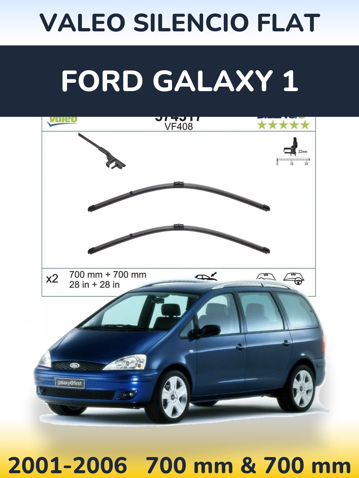 Комплект передних дворников Valeo Silencio Flat 700 & 700 мм для Ford Galaxy 1 2001-2006