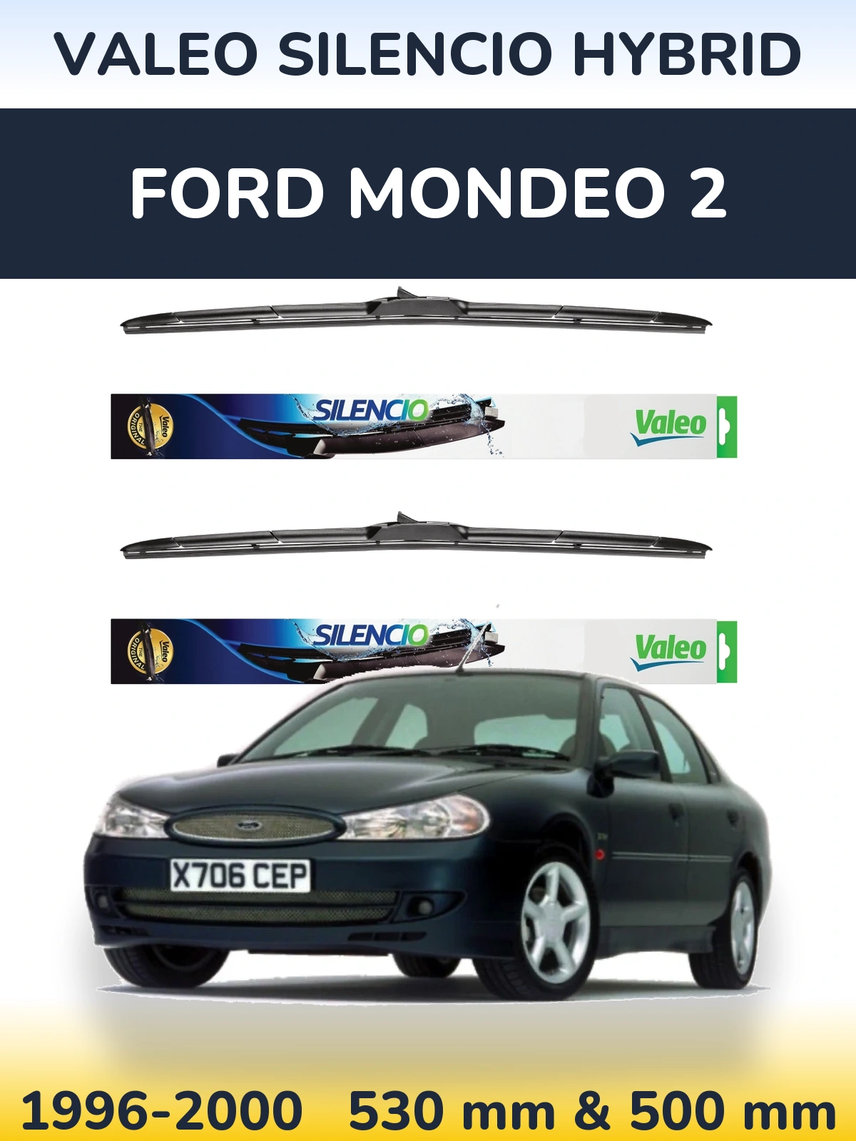 Комплект передних дворников Valeo Silencio Hybrid 530 & 500 мм для Ford Mondeo 2 1996-2000