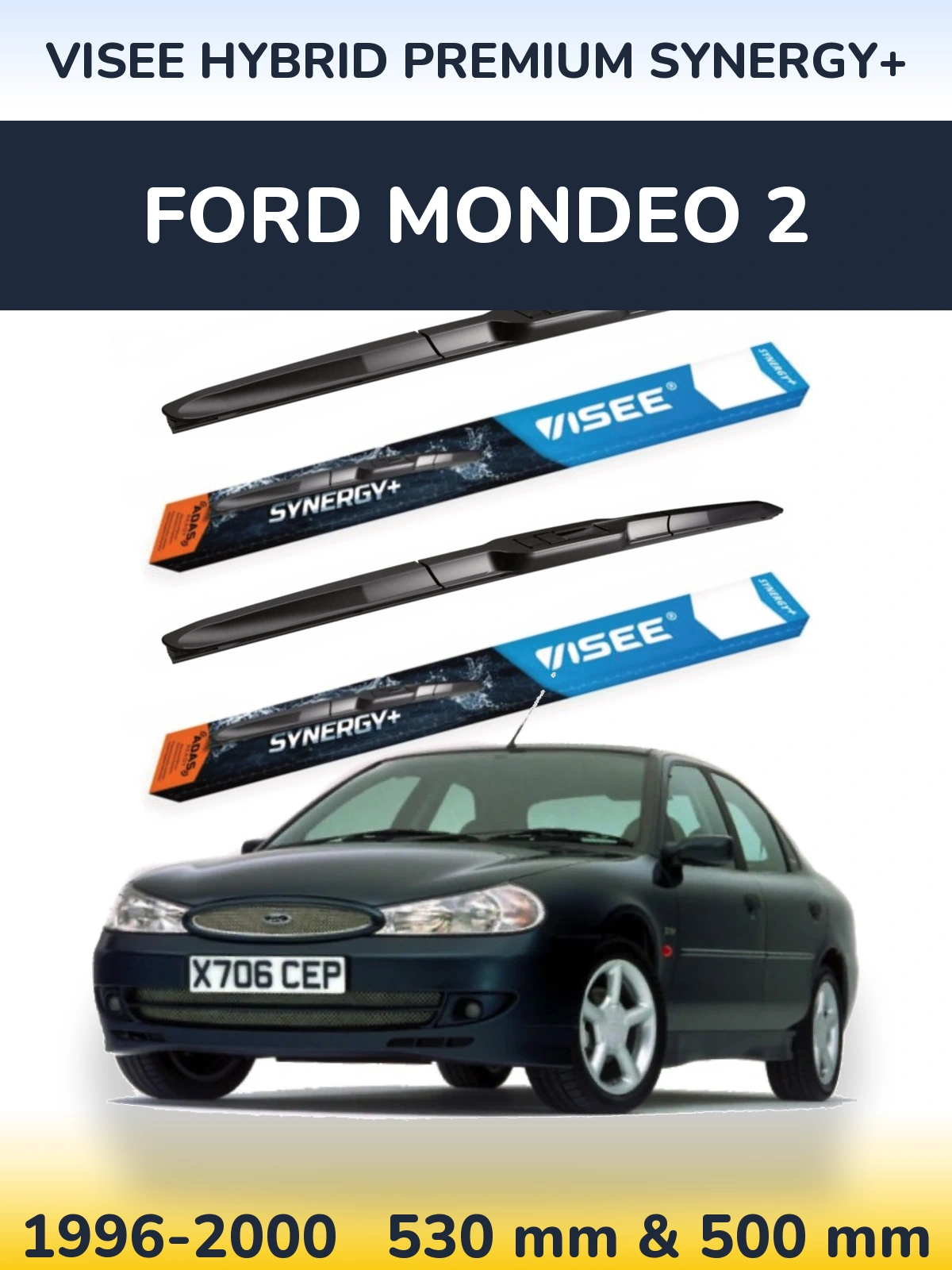 Komplet przednich wycieraczek VISEE HYBRID PREMIUM SYNERGY+ 530 & 500 mm do Ford Mondeo 2 1996-2000