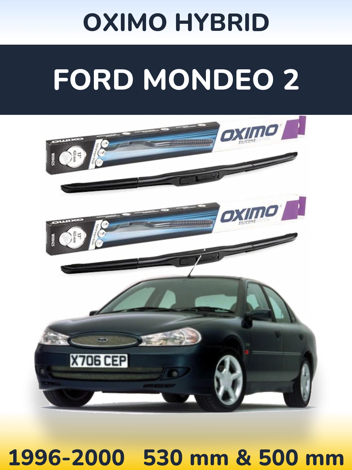 Комплект передних дворников Oximo Hybrid 530 & 500 мм для Ford Mondeo 2 1996-2000