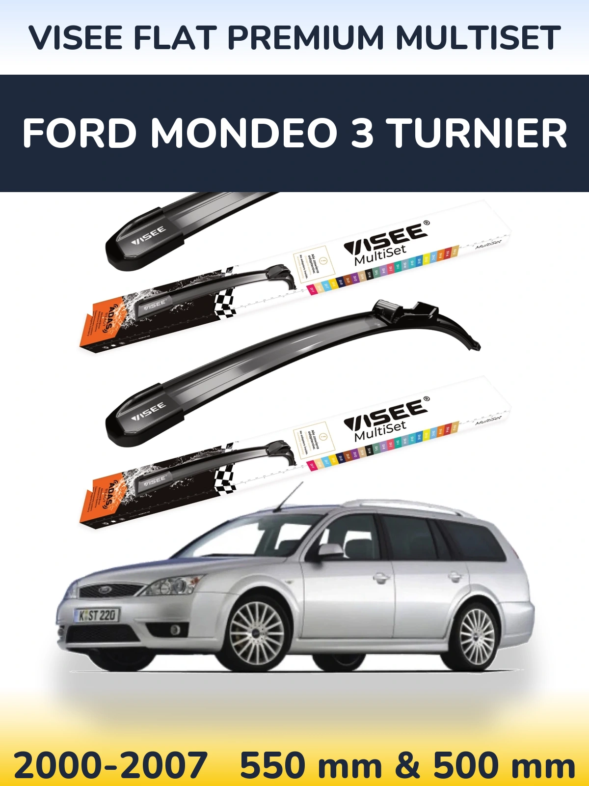 Комплект передних дворников VISEE FLAT PREMIUM MultiSet 550 & 500 мм для Ford Mondeo 3 Turnier 2000-2007