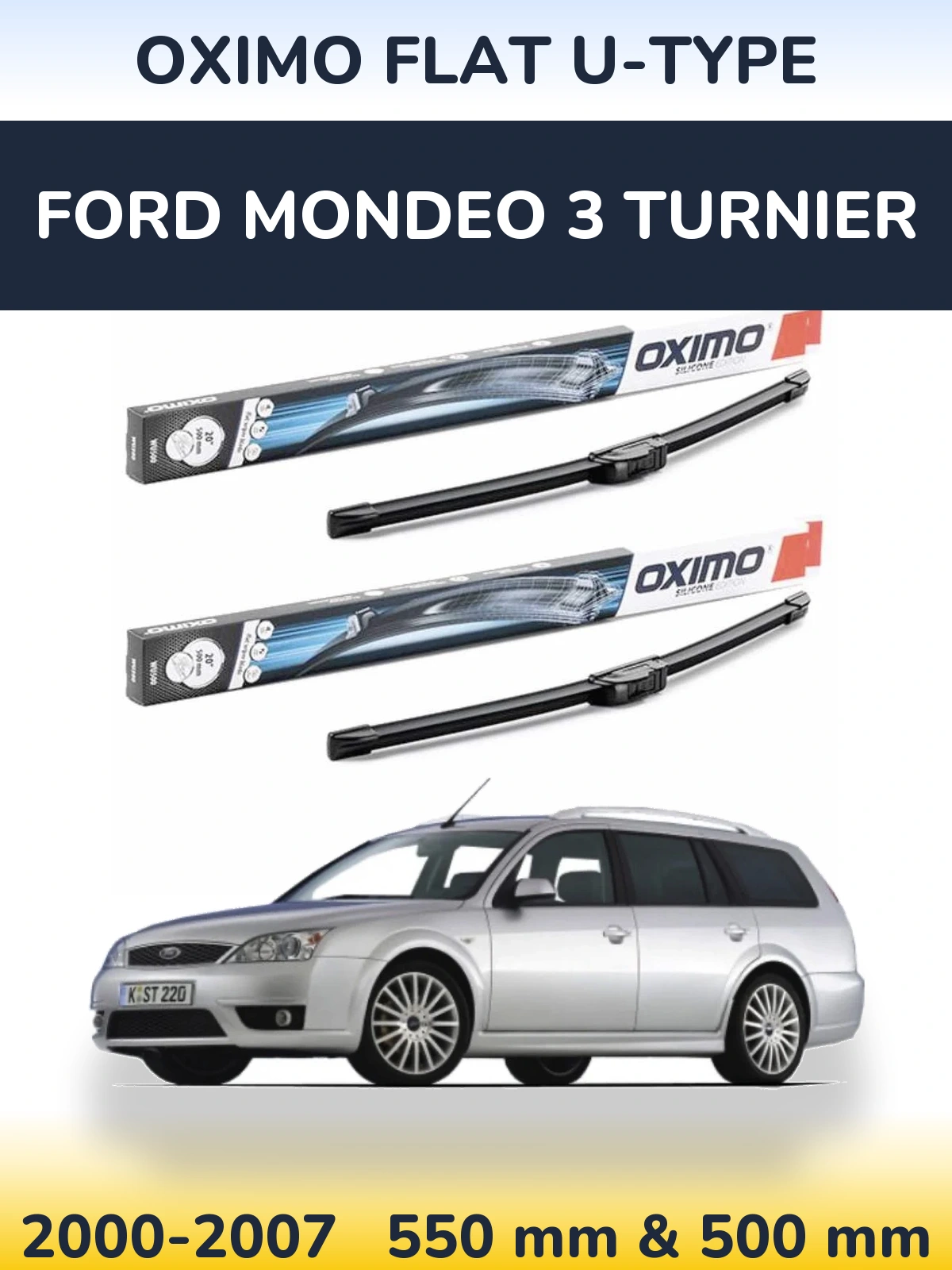 Комплект передних дворников Oximo Flat U-type 550 & 500 мм для Ford Mondeo 3 Turnier 2000-2007