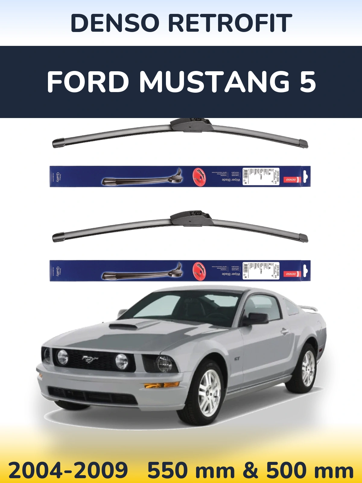 Komplet przednich wycieraczek Denso Retrofit 550 & 500 mm do Ford Mustang 5 2004-2009