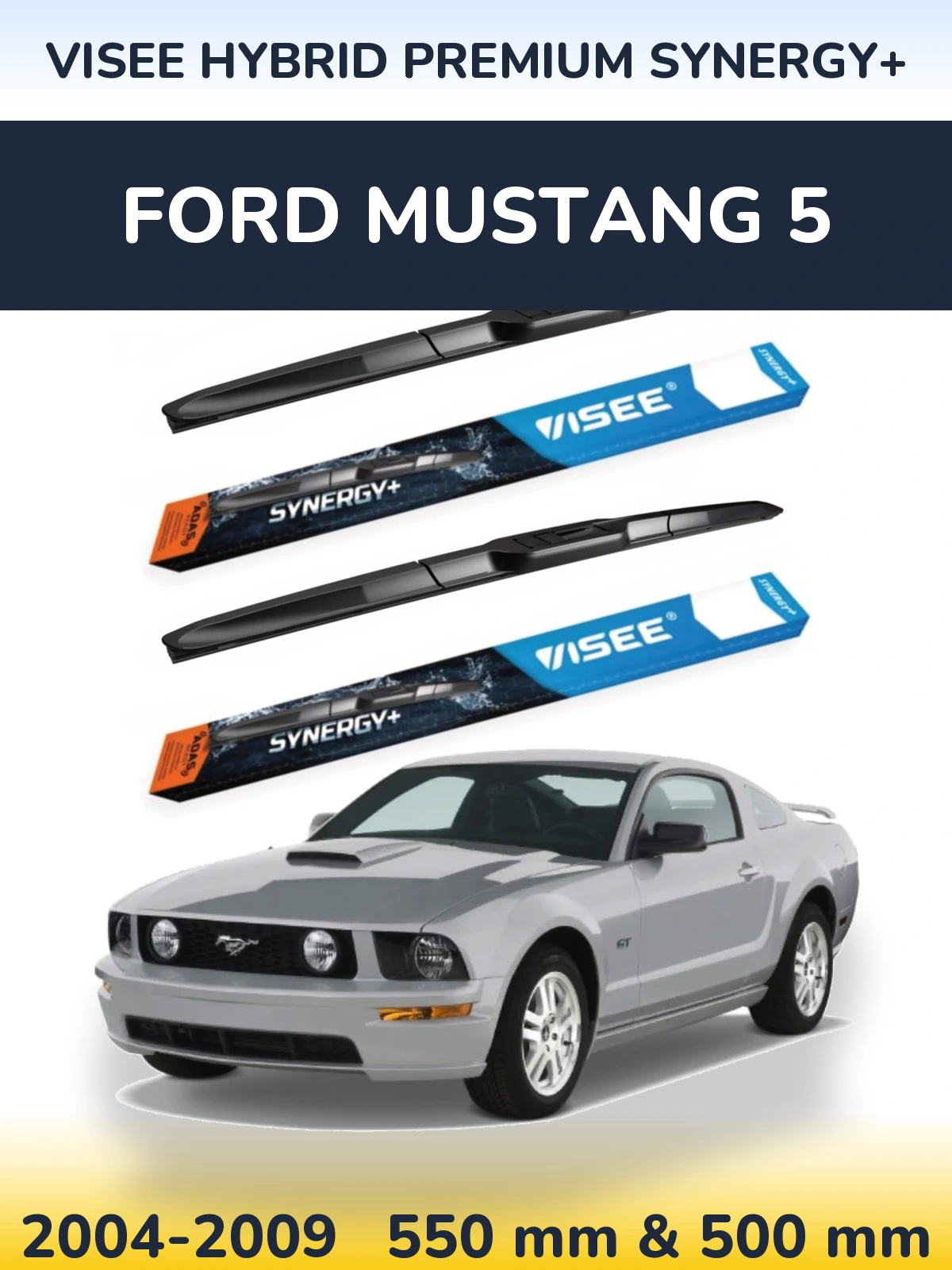 Комплект передних дворников VISEE HYBRID PREMIUM SYNERGY+ 550 & 500 мм для Ford Mustang 5 2004-2009