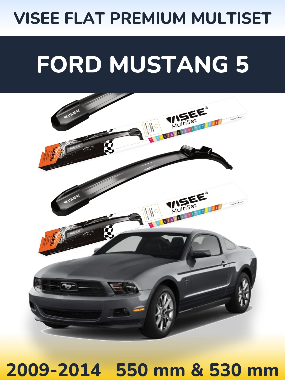Front wiper blade set VISEE FLAT PREMIUM MultiSet 550 & 530 mm for Ford Mustang 5 2009-2014
