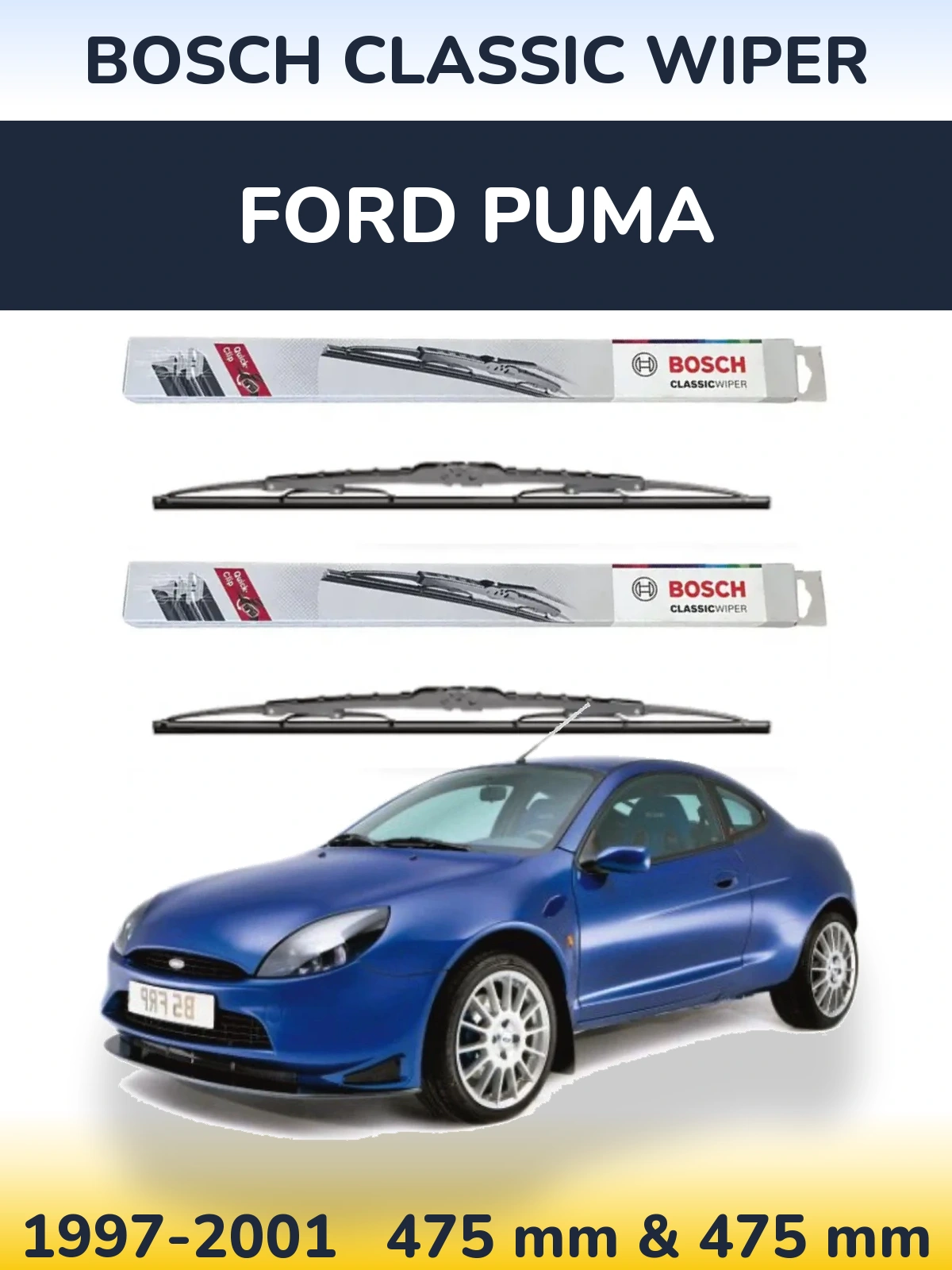 Комплект передних дворников BOSCH Classic Wiper 475 & 475 мм для Ford Puma 1997-2001