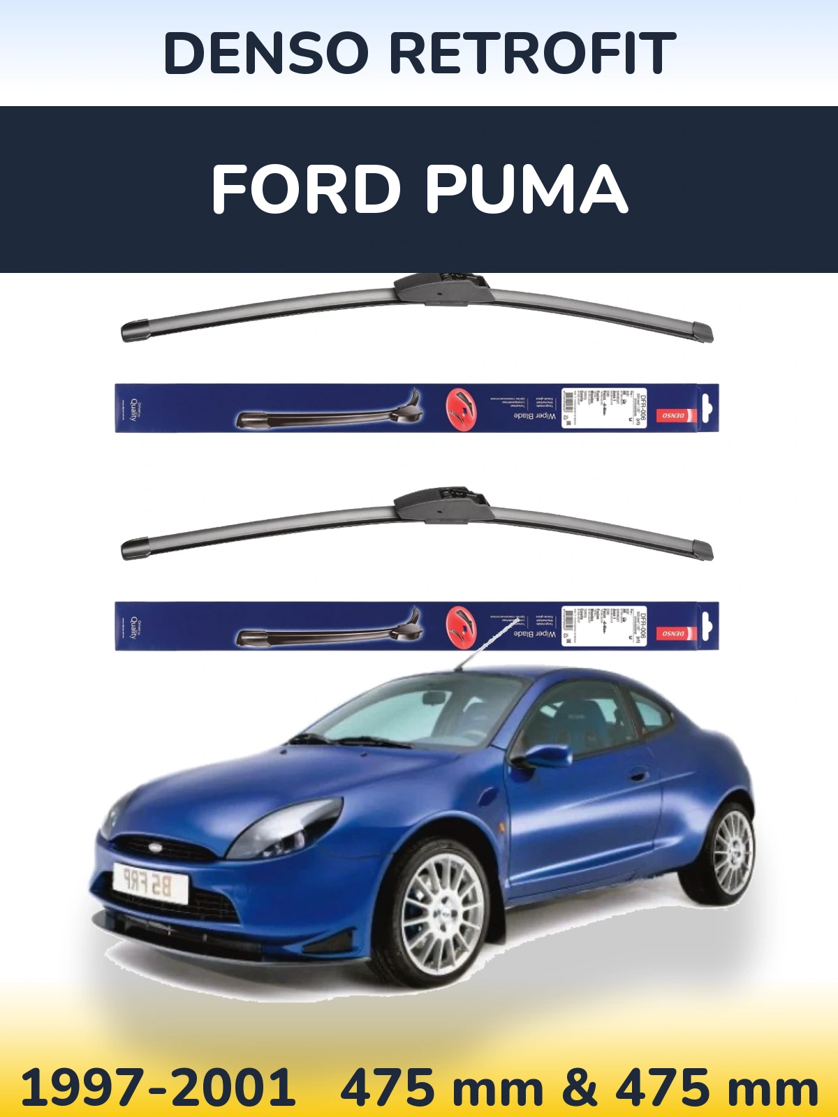 Комплект передних дворников Denso Retrofit 475 & 475 мм для Ford Puma 1997-2001