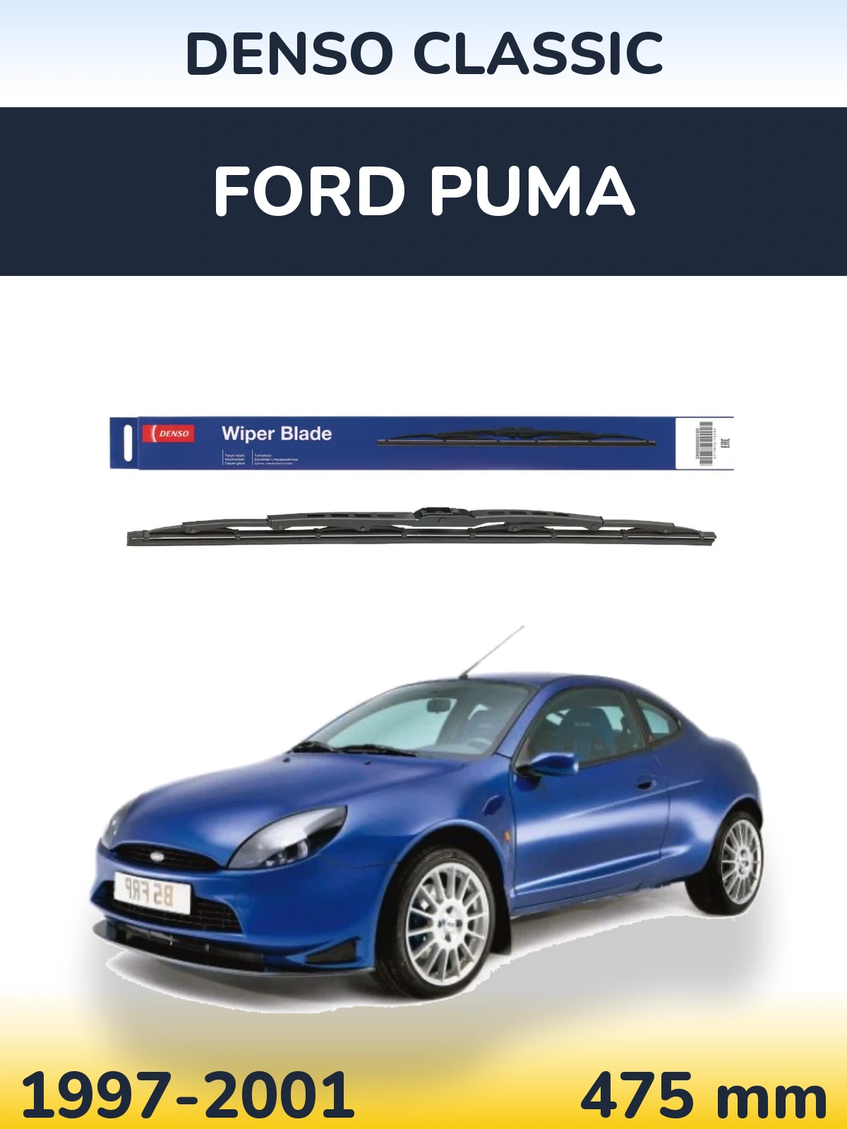 Rear wiper blade Denso Classic 475 mm for Ford Puma 1997-2001
