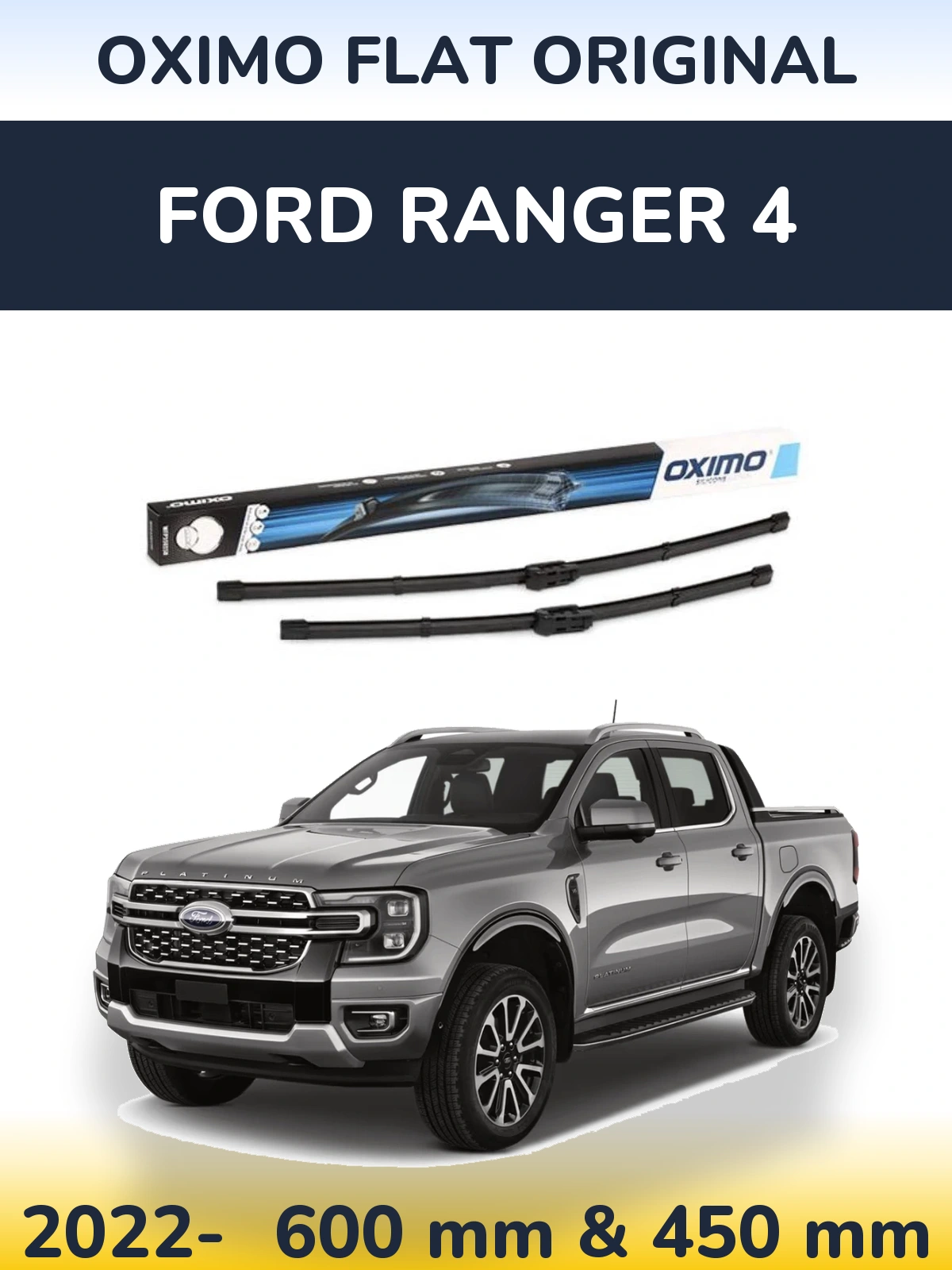 Комплект передних дворников Oximo Flat Original 600 & 450 мм для Ford Ranger 4 2022-2026