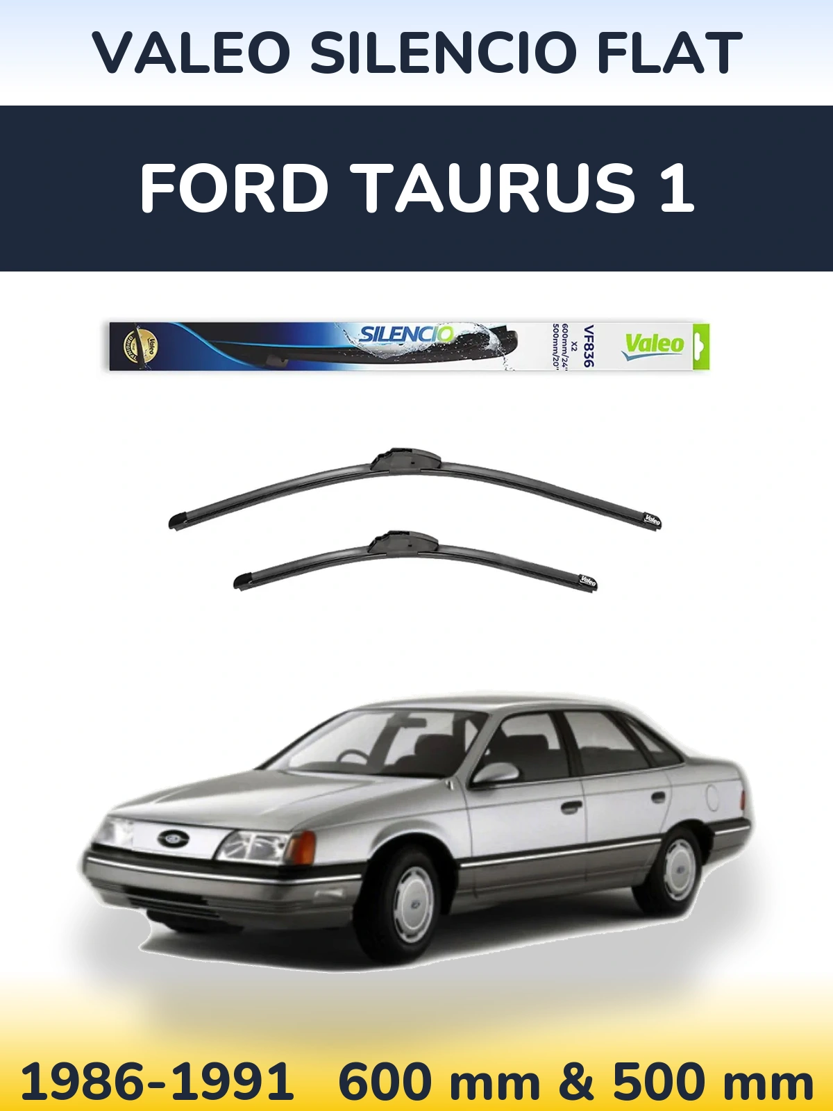 Komplet przednich wycieraczek Valeo Silencio Flat 600 & 500 mm do Ford Taurus 1 1986-1991